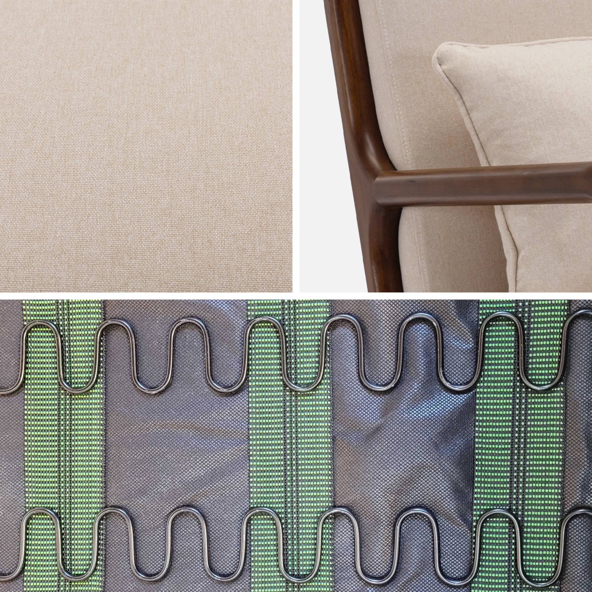 sweeek - Fauteuil tissu beige . pieds bois d'hévéa teinté noyer. 1 place droit fixe. pieds compas scandinave. structure en bois solide | sweeek - Image 7