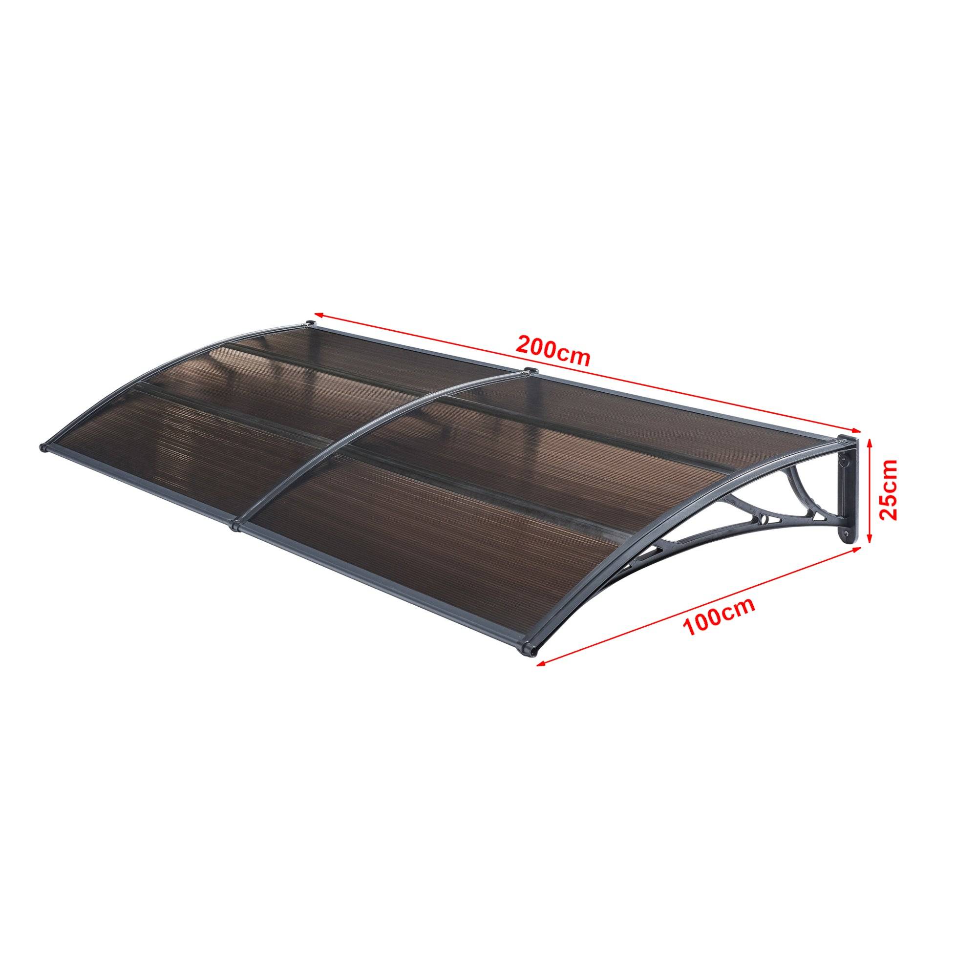 Helloshop26 - Auvent de porte d'entrée design marquise d'accueil résistante aux intempéries 200 x 100 cm noir marron - Imagen 2
