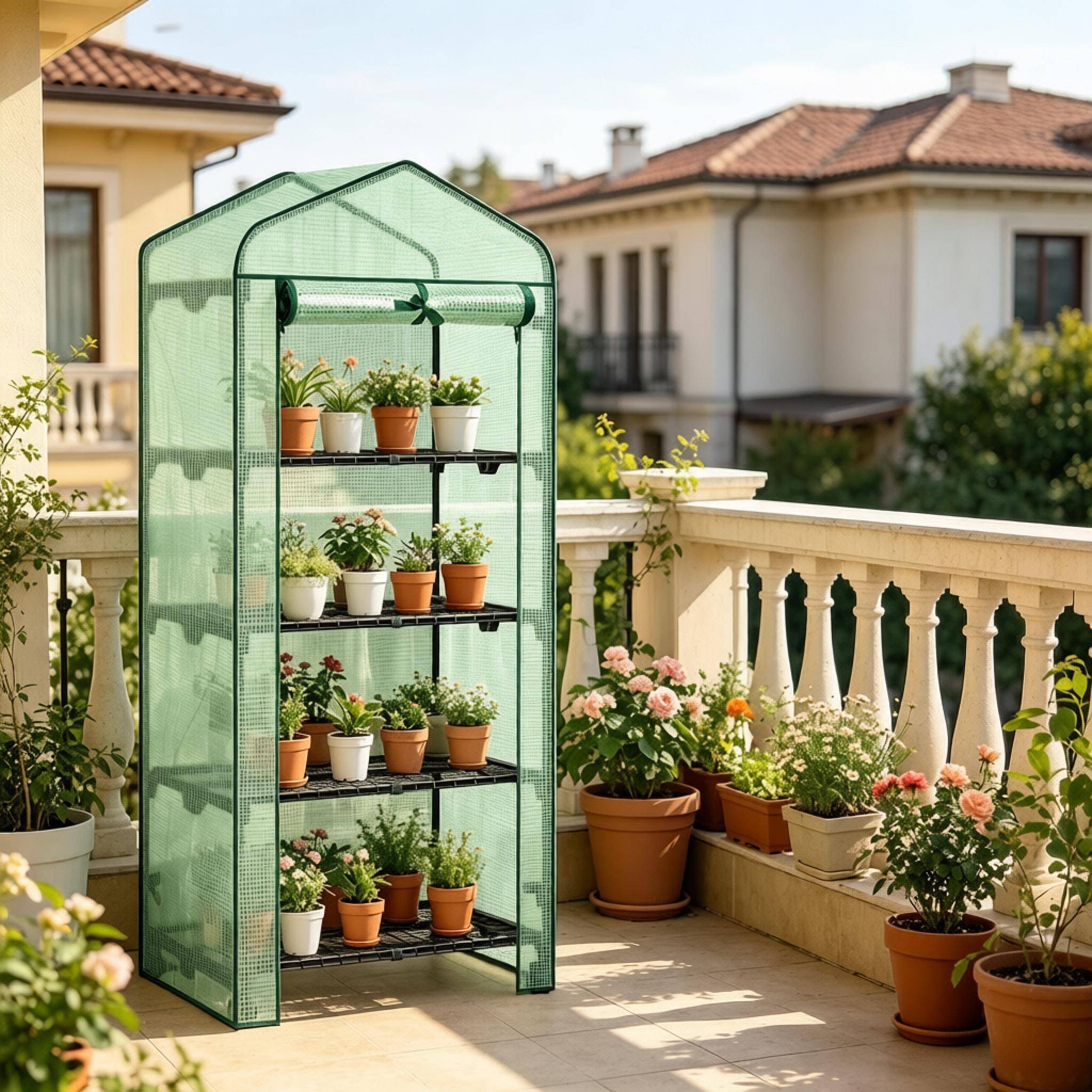 ComfortXL - Serre de jardin en PE et acier pour balcon 4 étagères porte enroulable 70 x 50 x 163 cm verte - ComfortXL Outdoor Living
