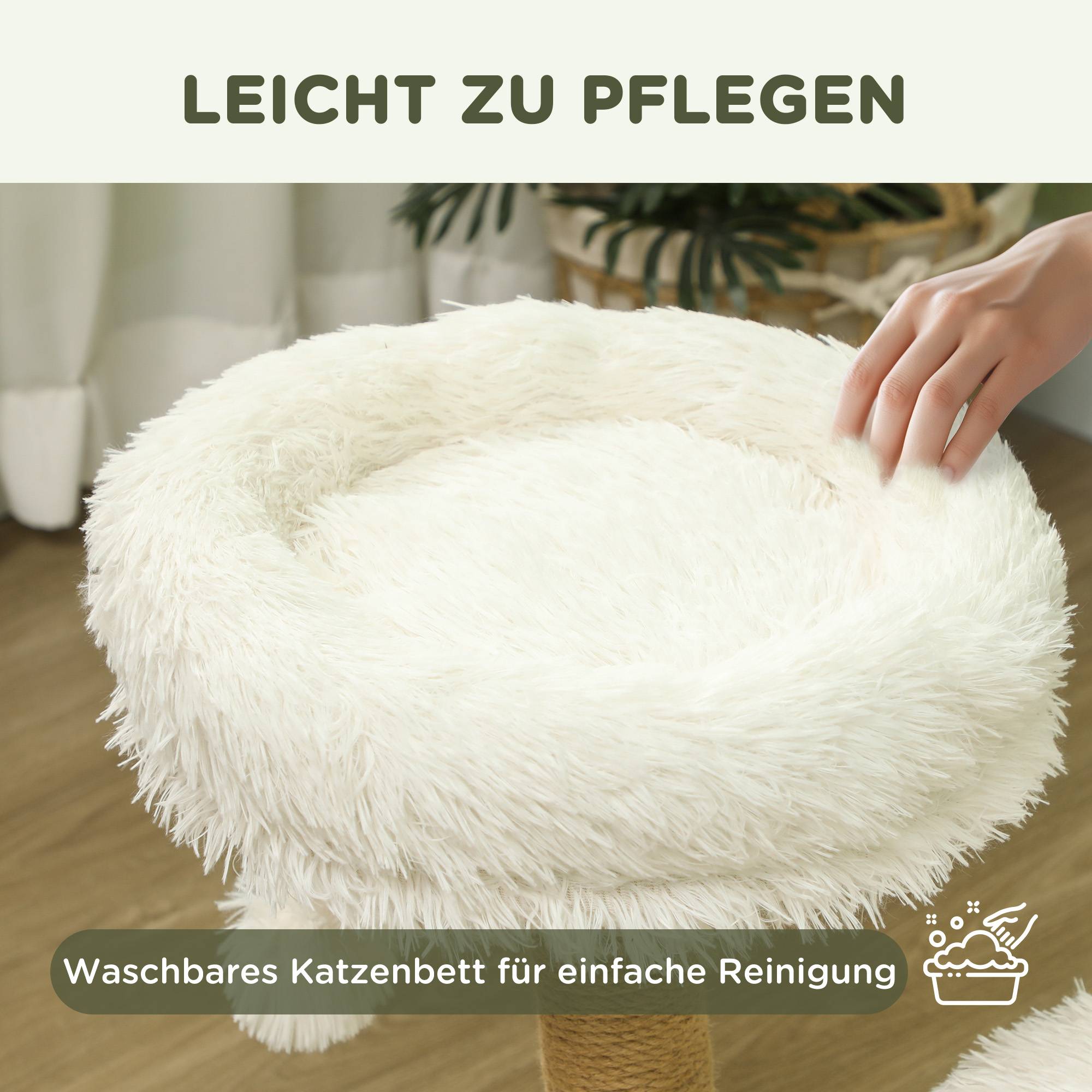 Arbre à chat 61,5cm avec balle de jeu, lits et planche à griffer, pour chats moins de 5kg, bois de poirier blanc - Image 5