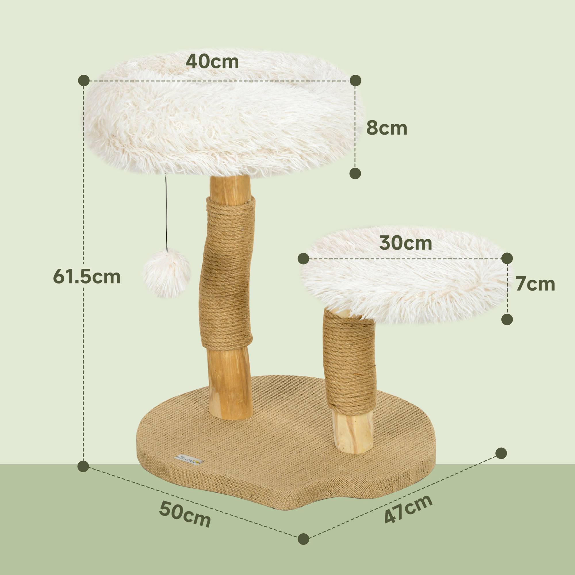 Arbre à chat 61,5cm avec balle de jeu, lits et planche à griffer, pour chats moins de 5kg, bois de poirier blanc - Image 3