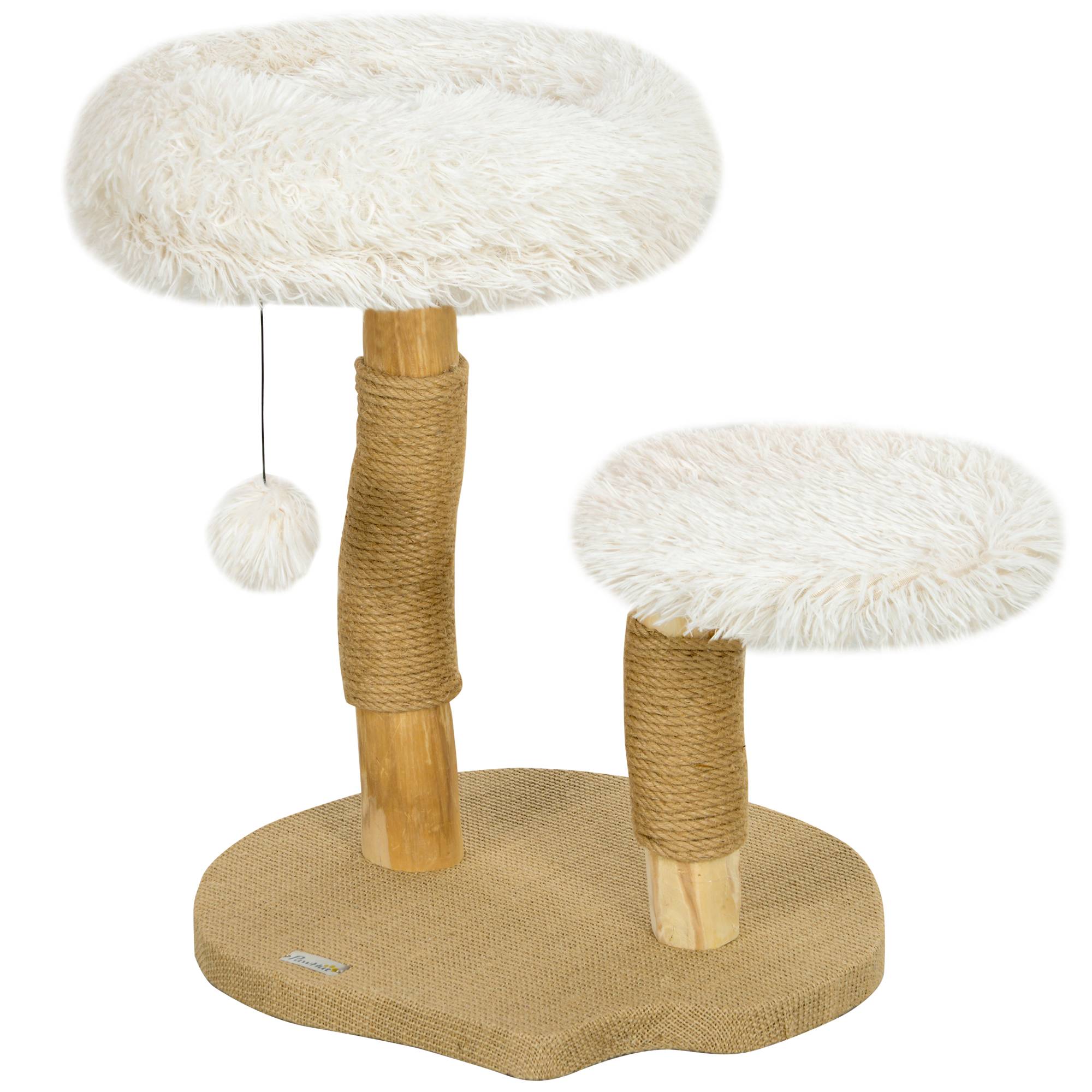 Arbre à chat 61,5cm avec balle de jeu, lits et planche à griffer, pour chats moins de 5kg, bois de poirier blanc - Image 1