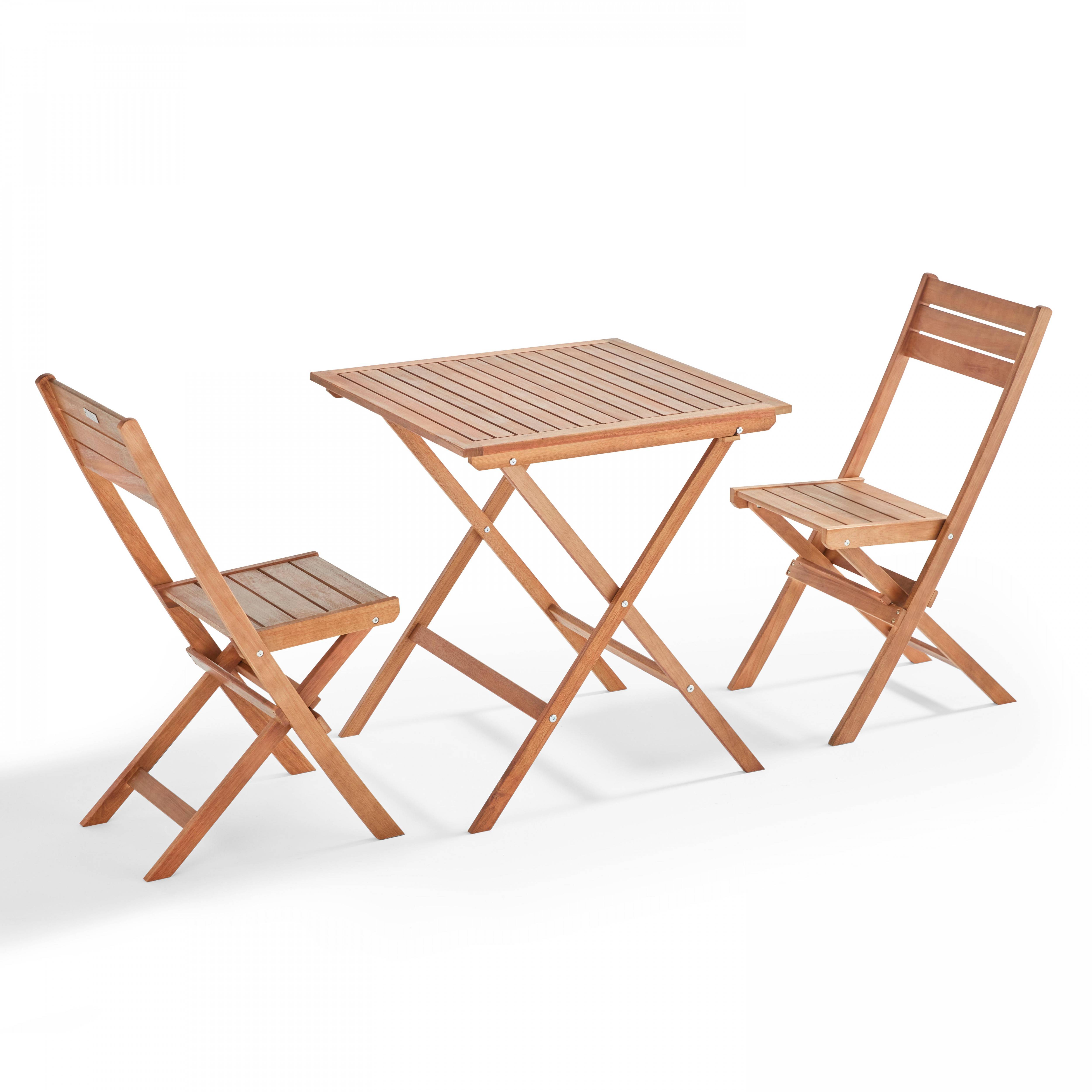 Oviala - Table et 2 chaises pliante en bois d'eucalyptus Sete - Oviala - Imagen 1