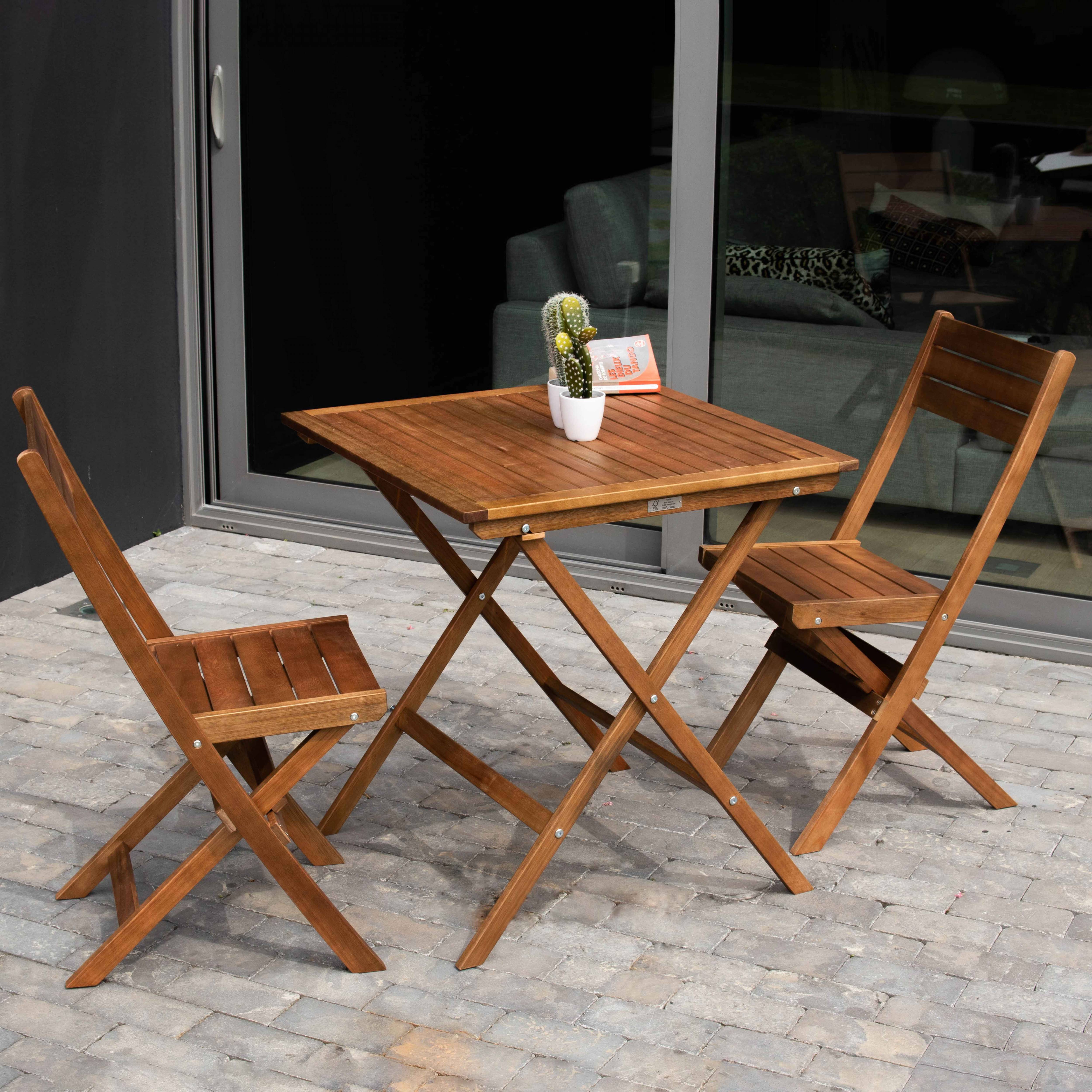 Oviala - Table et 2 chaises pliante en bois d'eucalyptus Sete - Oviala - Imagen 2