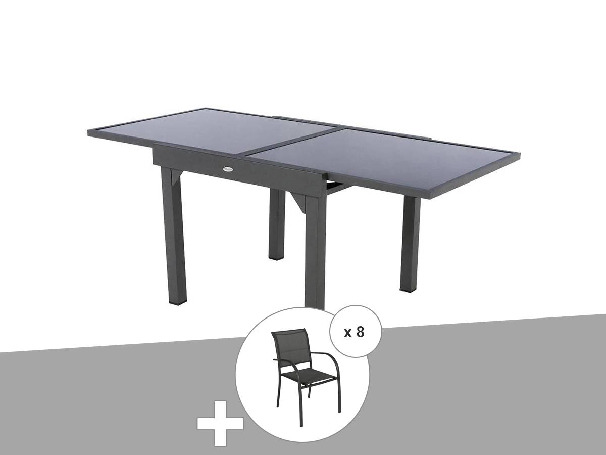 Hesperide - Ensemble repas table extensible carrée en verre + 8 fauteuils - Piazza - Hespéride - Image 1