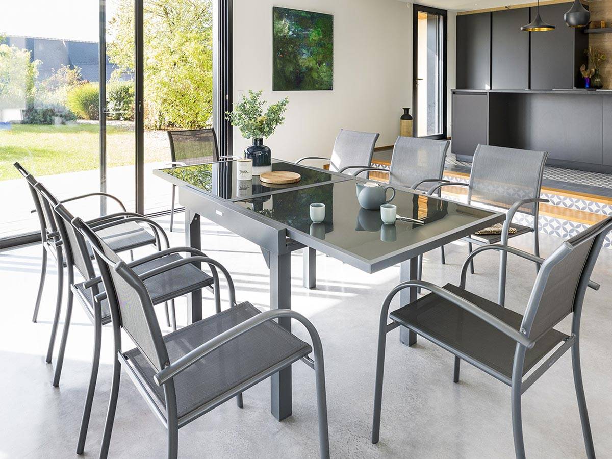 Hesperide - Ensemble repas table extensible carrée en verre + 8 fauteuils - Piazza - Hespéride - Image 2