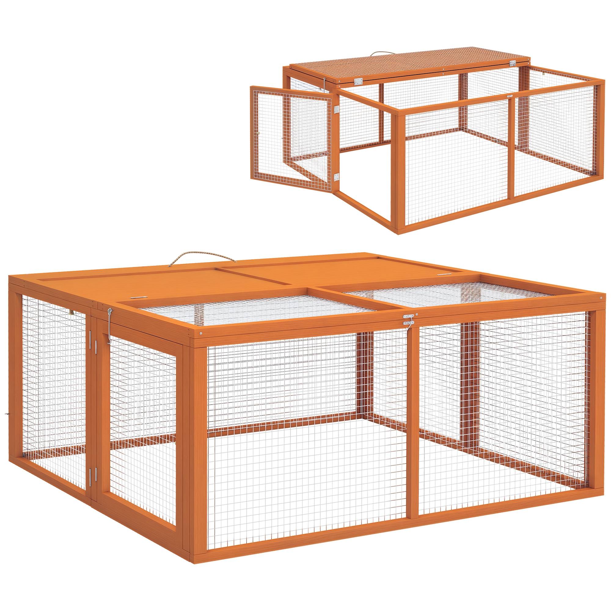 Clapier lapin extérieur pliable bois grand parc grillagé ouvertures 110x105x50cm - ComfortXL Outdoor Living - Image 1