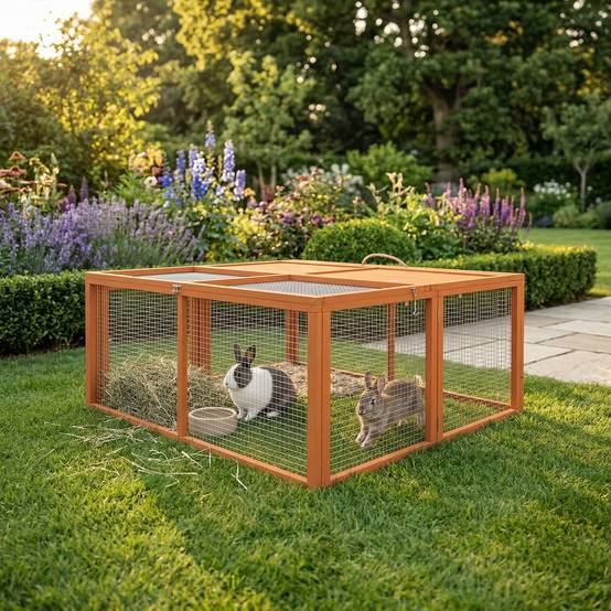 Clapier lapin extérieur pliable bois grand parc grillagé ouvertures 110x105x50cm - ComfortXL Outdoor Living - Image 3