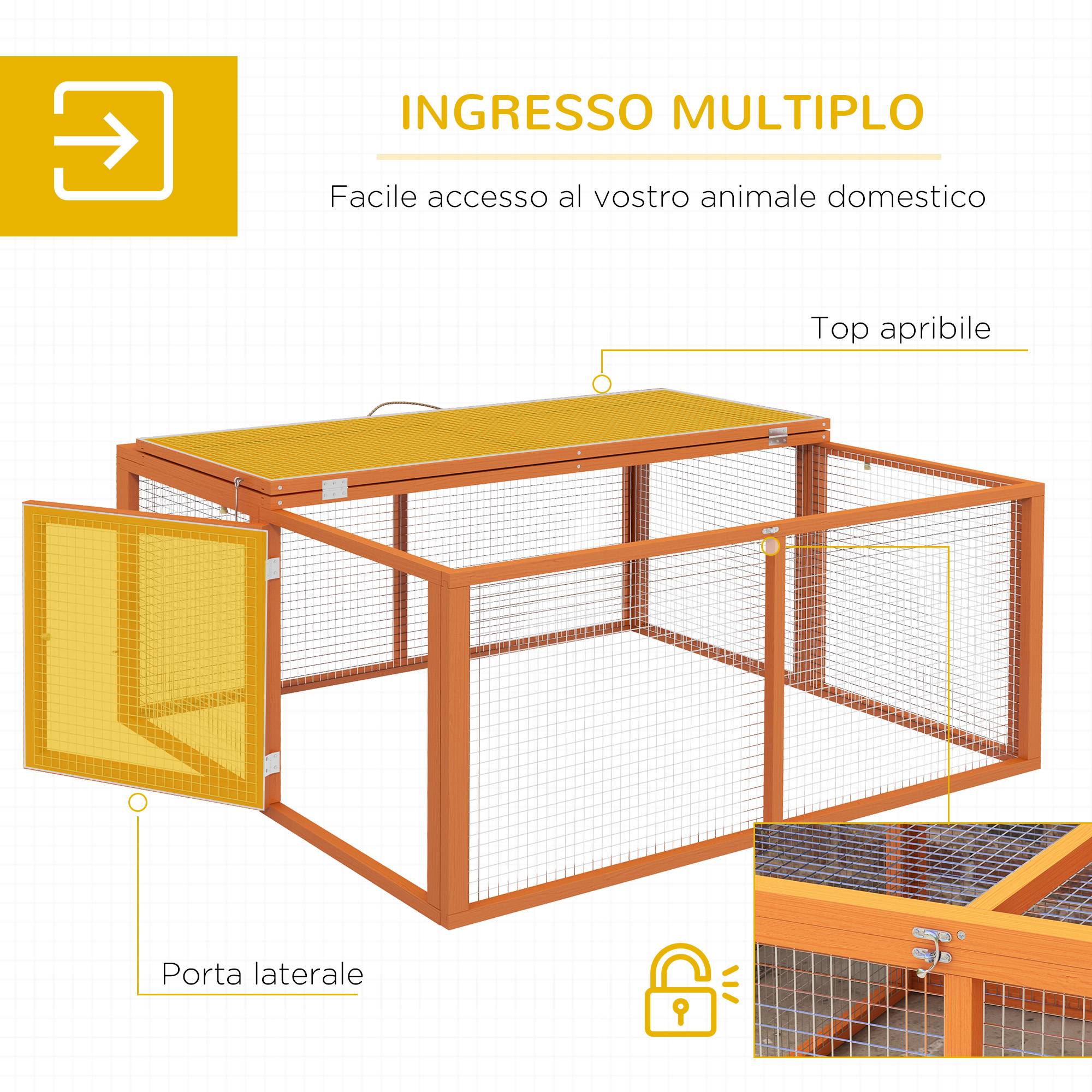 Clapier lapin extérieur pliable bois grand parc grillagé ouvertures 110x105x50cm - ComfortXL Outdoor Living - Image 7