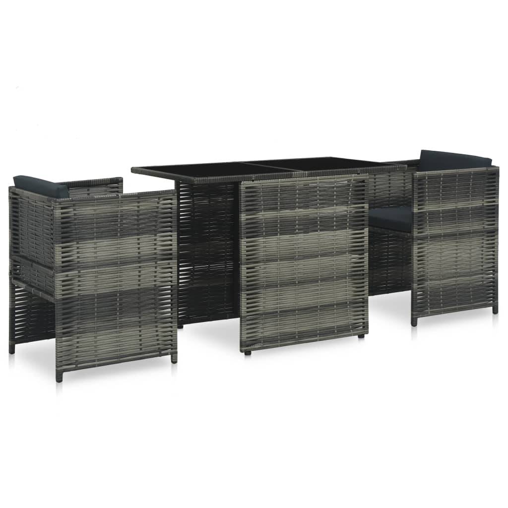 Vidaxl - Ensemble de bistro 3 pcs avec coussins Résine tressée Gris vidaXL 47745 - Imagen 1