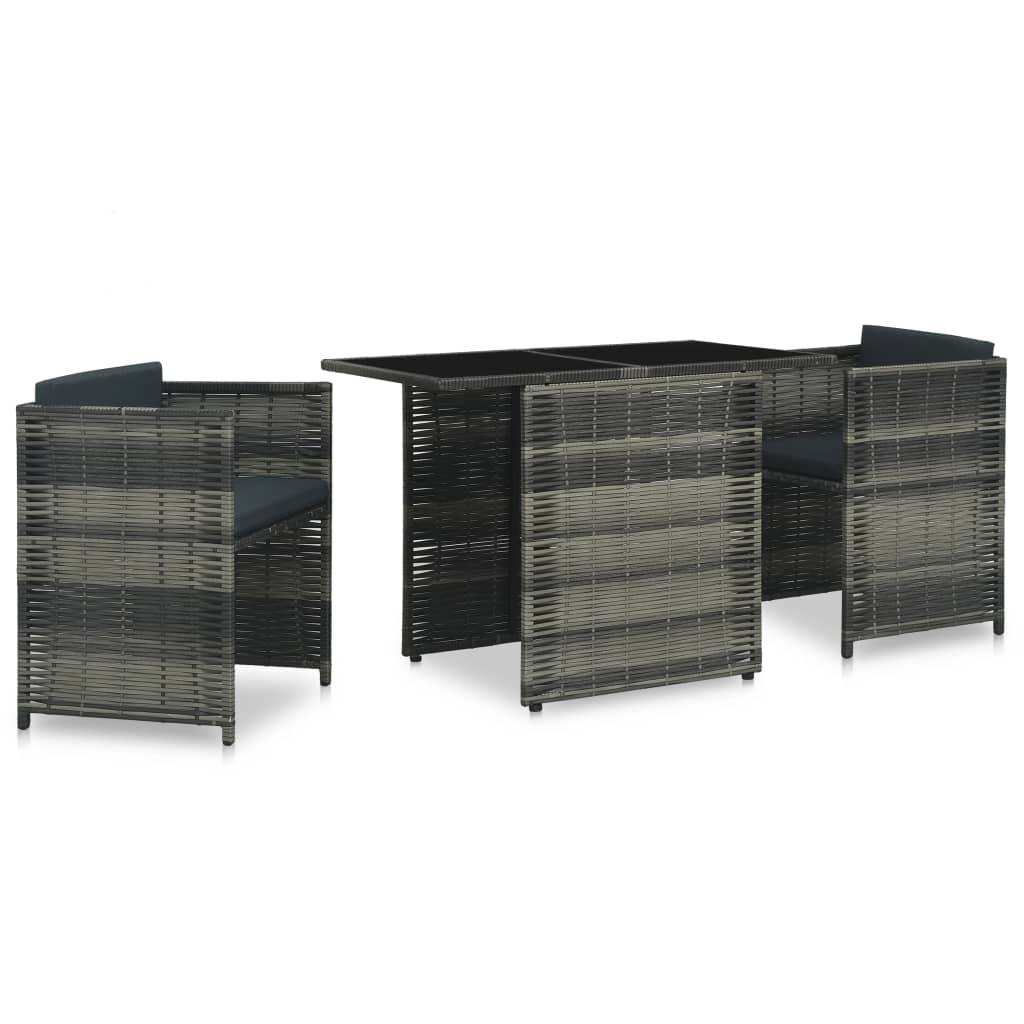 Vidaxl - Ensemble de bistro 3 pcs avec coussins Résine tressée Gris vidaXL 47745 - Imagen 2