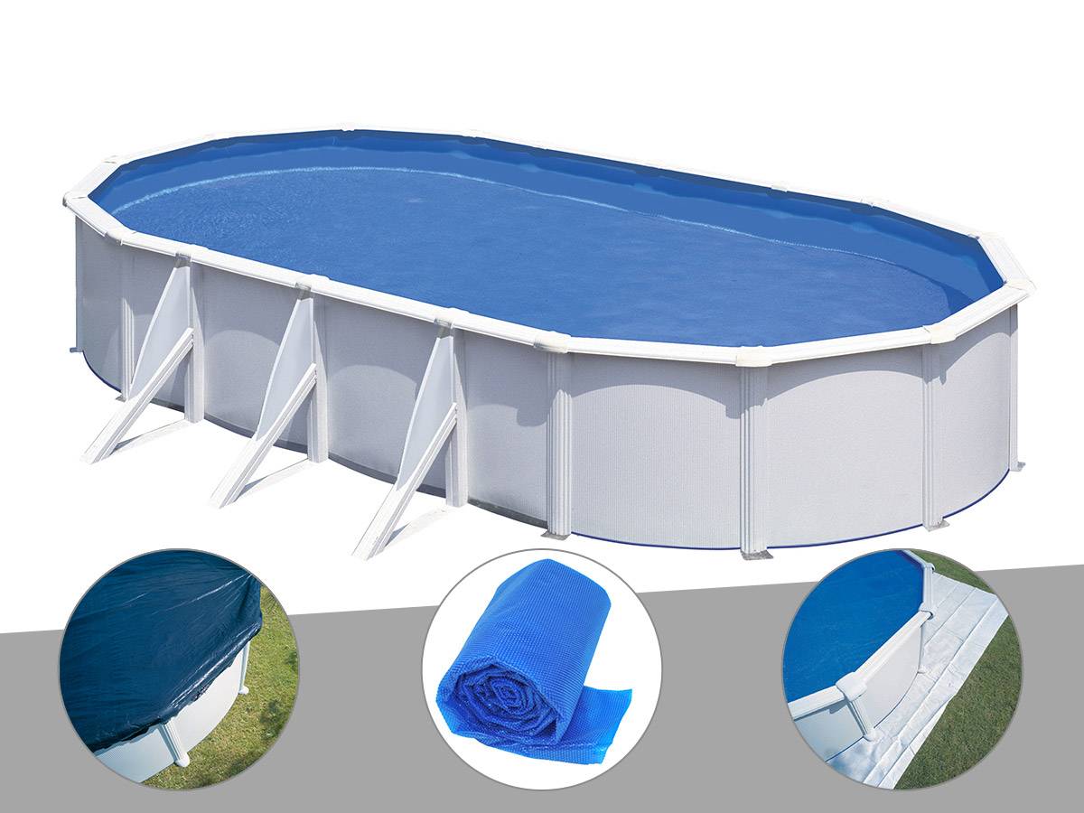 Gré - Kit piscine acier blanc Gré Fidji ovale 5,27 x 3,27 x 1,22 m + Bâche hiver + Bâche à bulles + Tapis de sol
