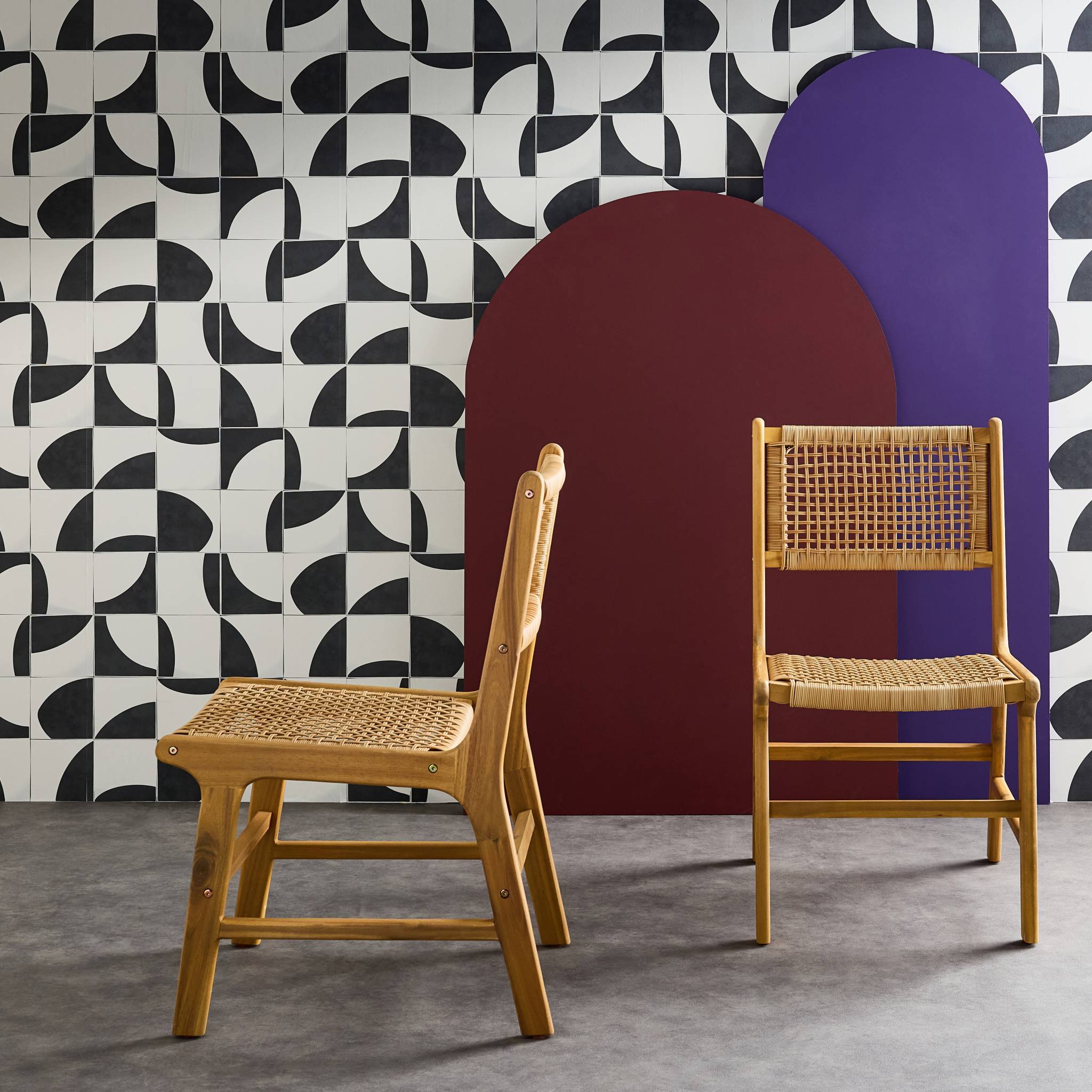 Lot De 5 Chaises Cannées Bois Massif, Cannage Assorti, Style Rétro