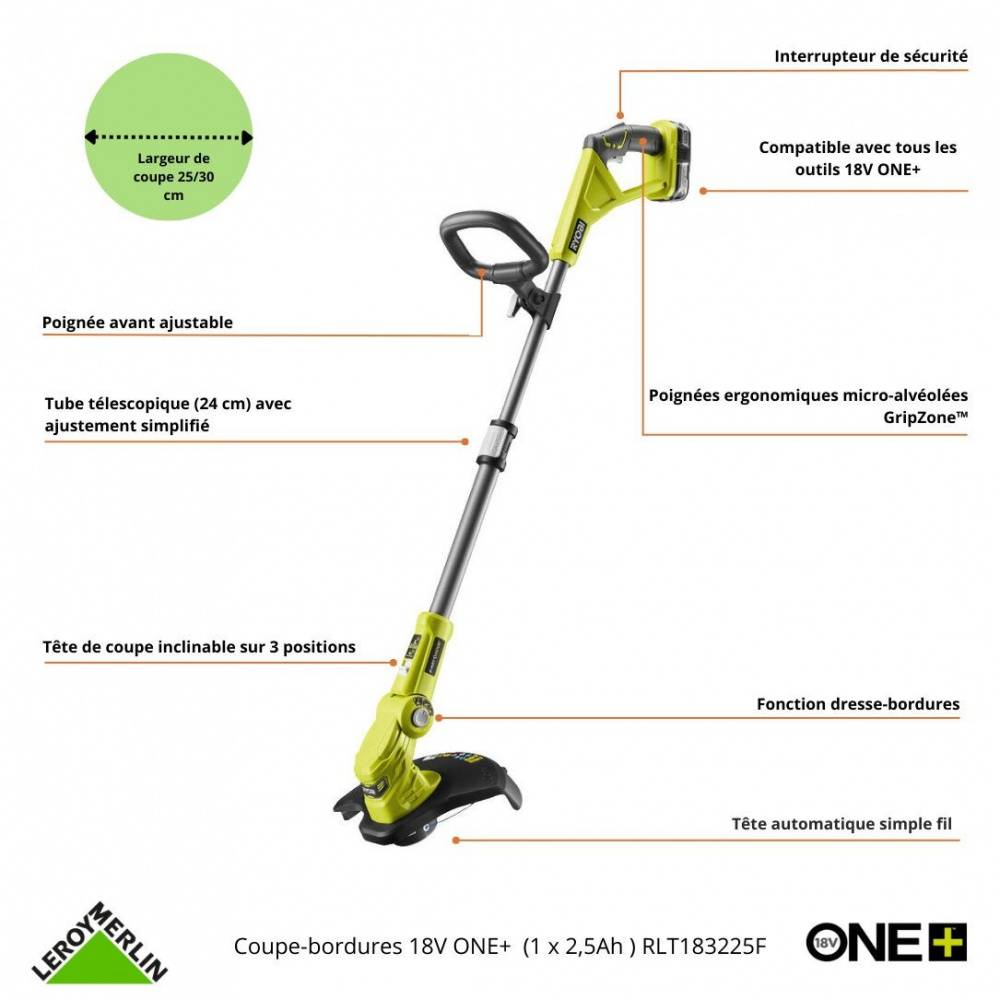 Ryobi - Coupe-bordures sur batterie, OLT1832 RYOBI 18V, sans batterie + 2 bobines, l.30 cm - Image 2