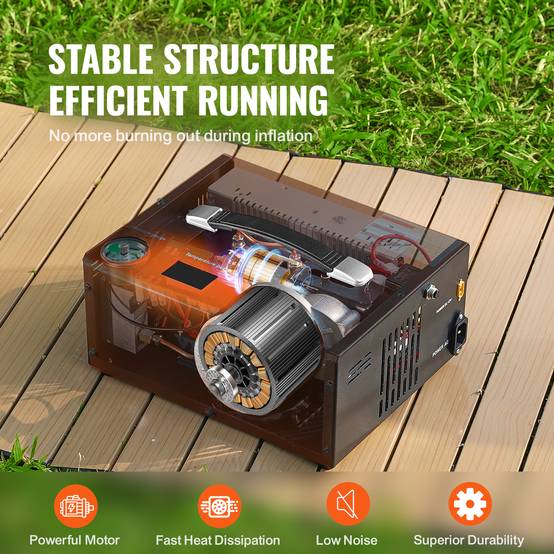 VEVOR Compresseur PCP portable 30 MPa, convertisseur intégré arrêt auto 12V/230V, sans huile. Pour pistolet a air. - Image 3