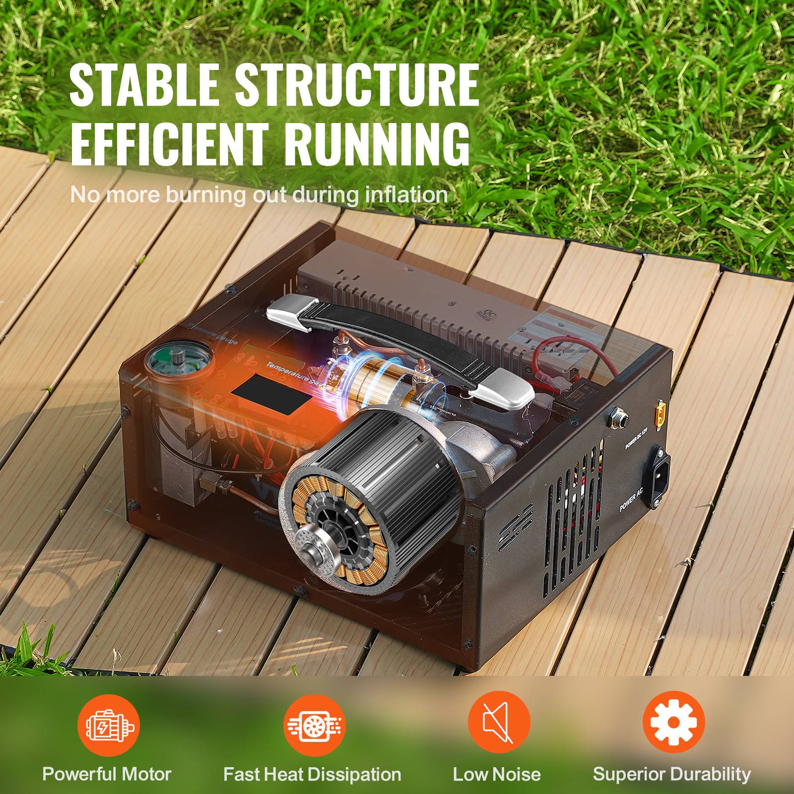 VEVOR Compresseur PCP portable 30 MPa, convertisseur intégré arrêt auto 12V/230V, sans huile. Pour pistolet a air. - Image 3