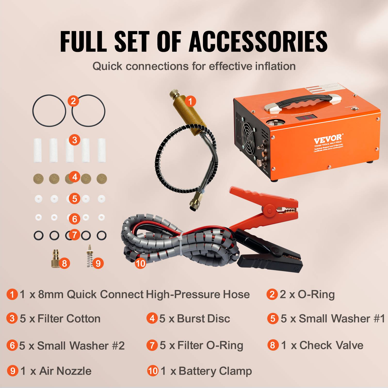 VEVOR Compresseur PCP portable 30 MPa, convertisseur intégré arrêt auto 12V/230V, sans huile. Pour pistolet a air. - Image 6