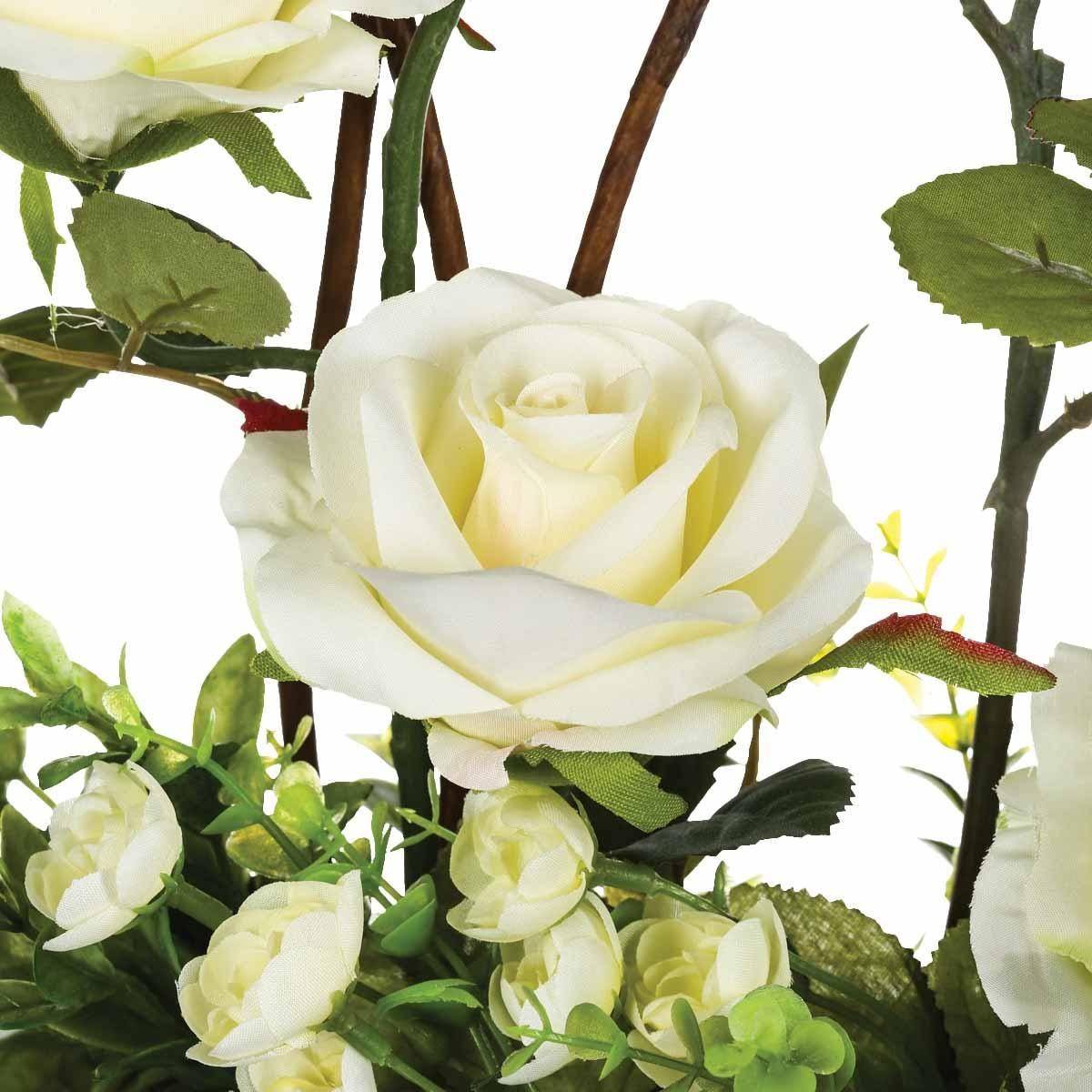 Composition florale artificielle Roses dans une coupelle en céramique L 32 x H 35 cm - Imagen 3