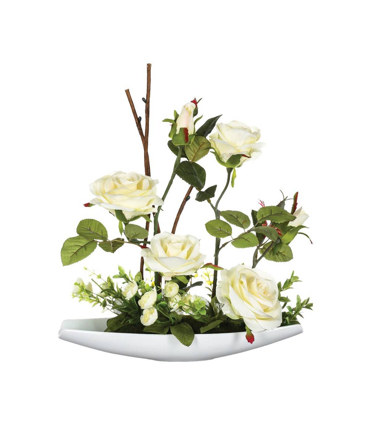 Composition florale artificielle Roses dans une coupelle en céramique L 32 x H 35 cm - Imagen 1