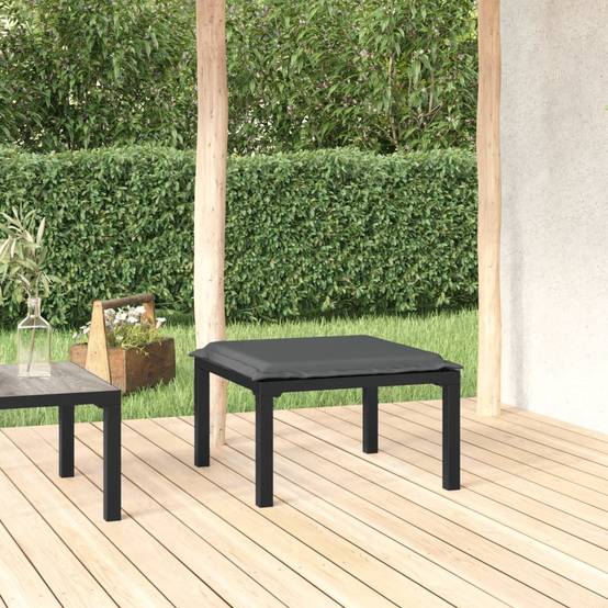 Repose-pied de jardin | Tabouret de jardin | Pouf avec coussin noir et gris résine tressée Maison Chic - Image 2