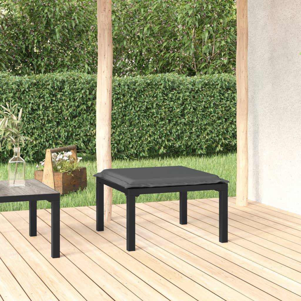 Repose-pied de jardin | Tabouret de jardin | Pouf avec coussin noir et gris résine tressée Maison Chic - Image 2