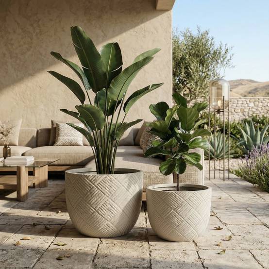 Lot 2 Pots de Fleurs Oxyde de Magnésium Intérieur Extérieur Avec Drainage 45cm 37cm Gris - ComfortXL Outdoor Living - Image 8