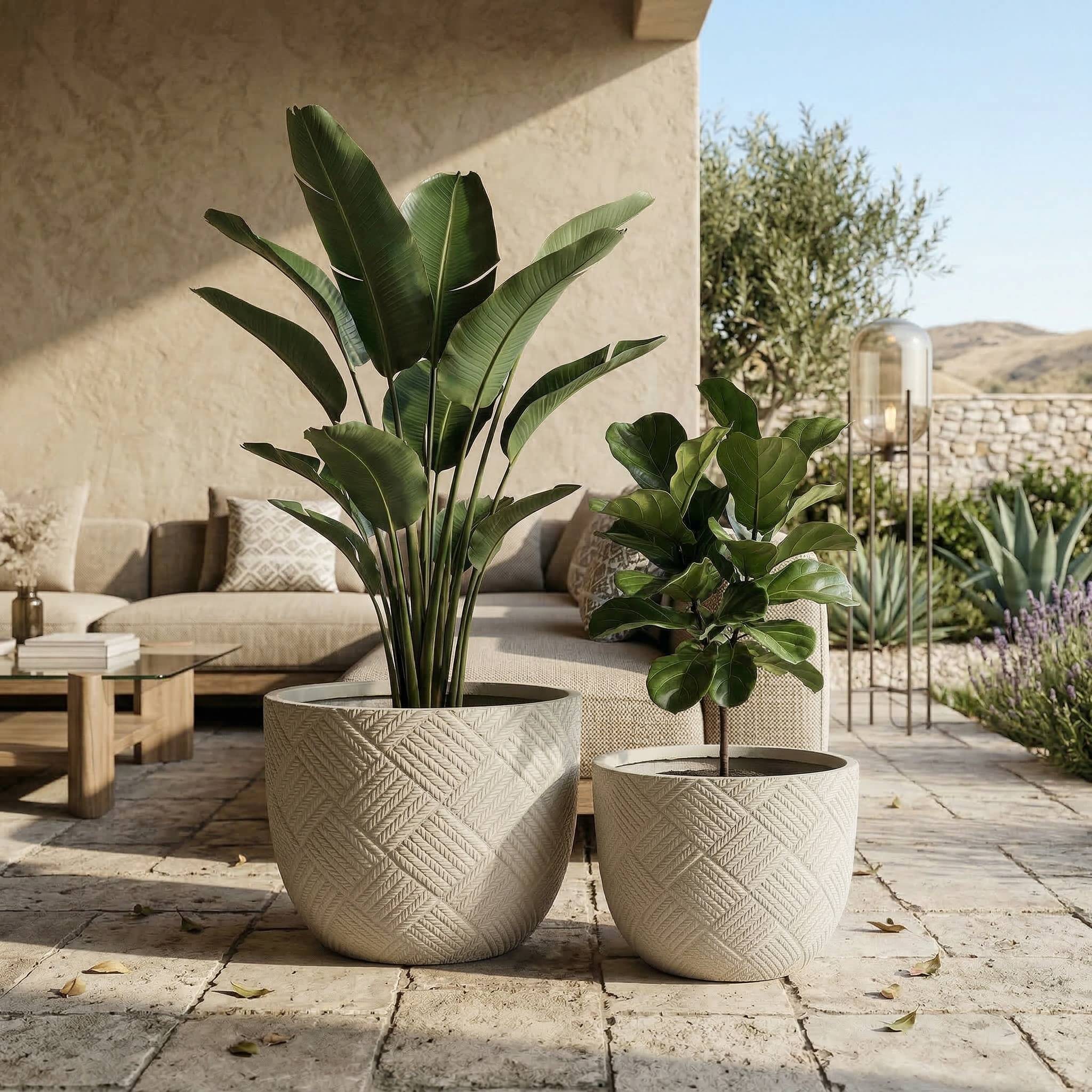 Lot 2 Pots de Fleurs Oxyde de Magnésium Intérieur Extérieur Avec Drainage 45cm 37cm Gris - ComfortXL Outdoor Living - Image 8