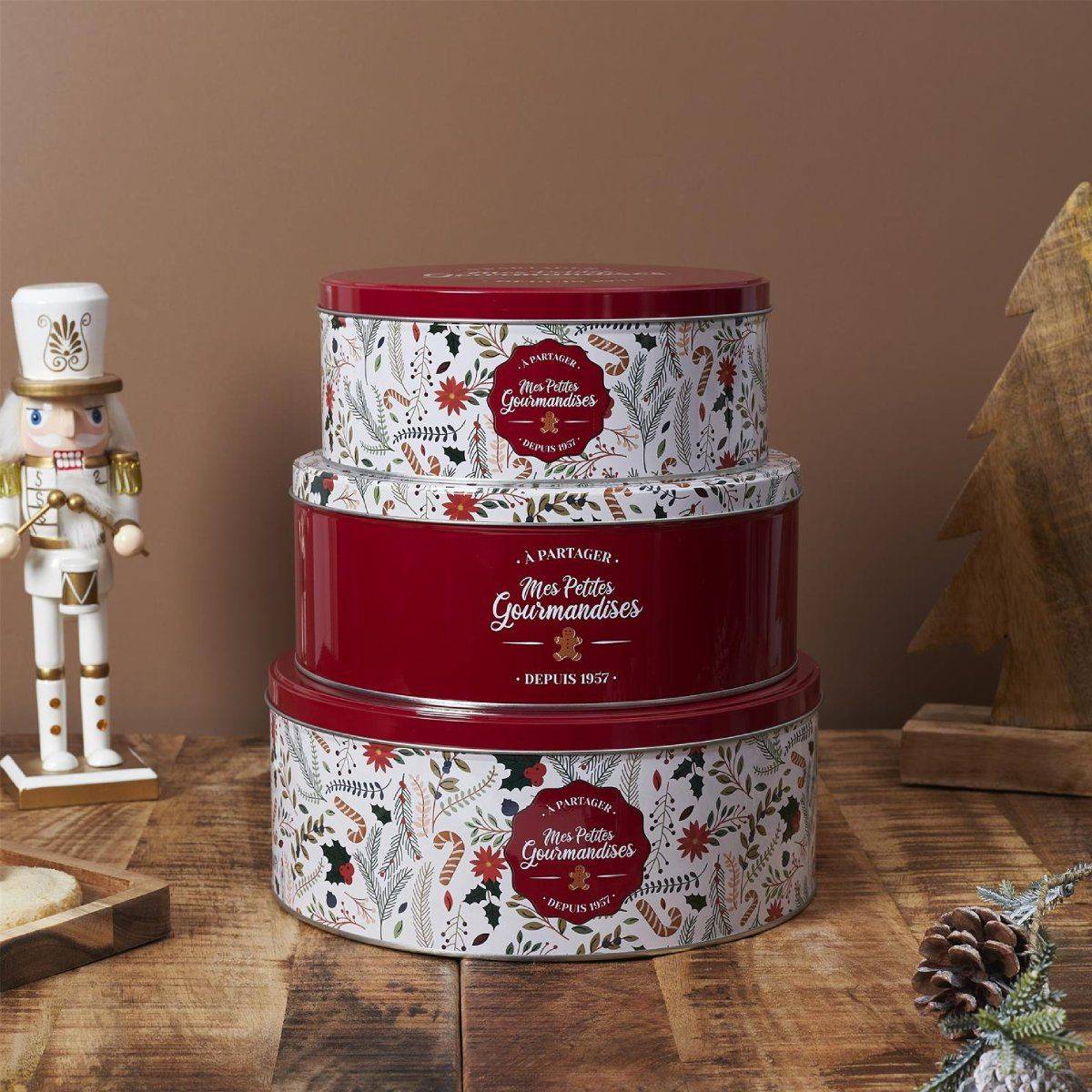 The Home Deco Factory - Lot de 3 Boîtes en Métal "Mes Petites Gourmandises" 25cm Rouge - Image 5