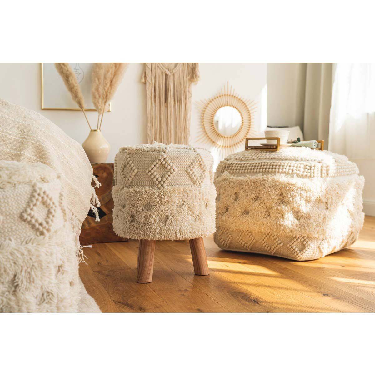 Tabouret Bohème Fait à la Main "Bohist" 50cm Naturel - Image 3