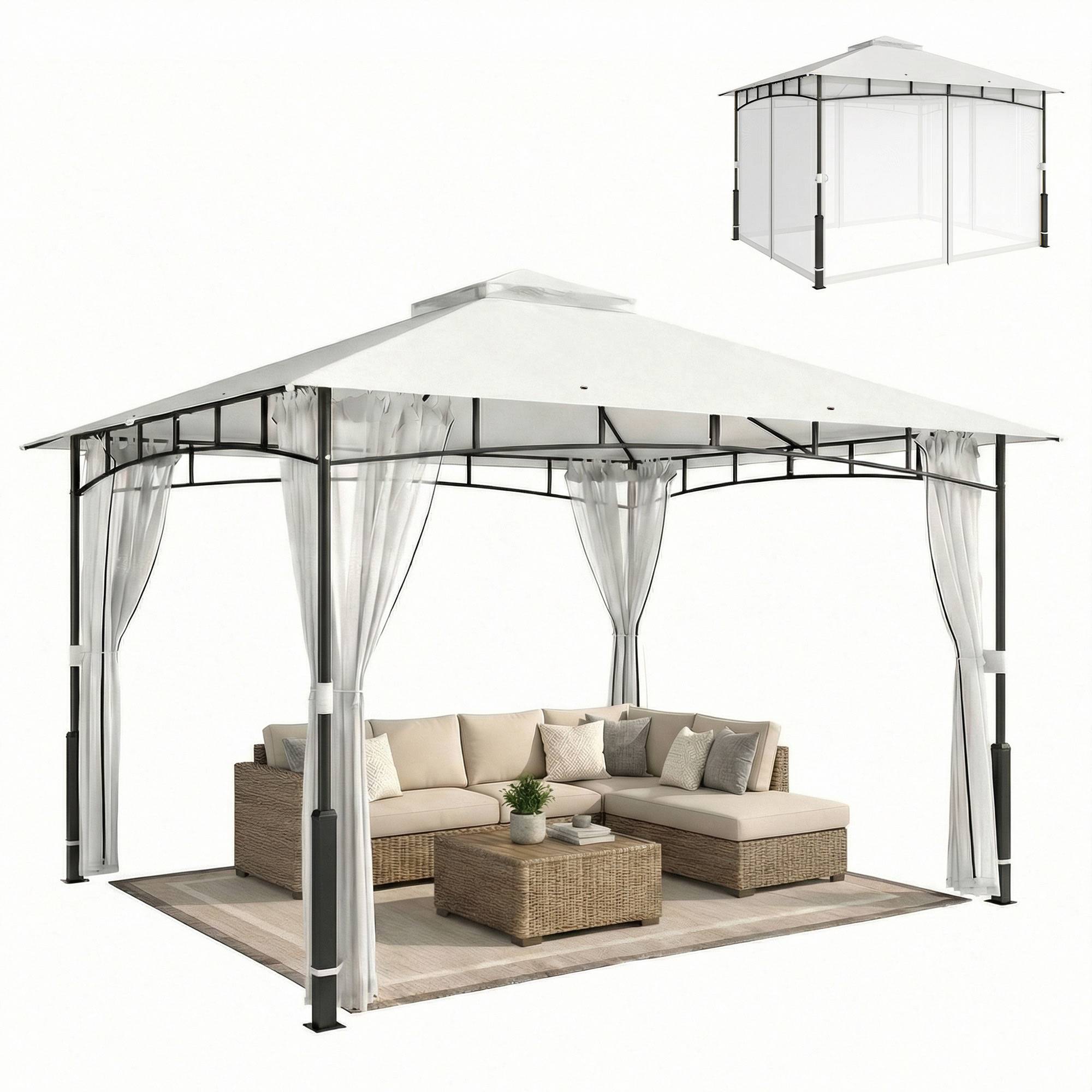 Pavillon 3x3,6 m déperlant stable pavillon jardin moustiquaire toit double jardin terrasse noir - Image 1