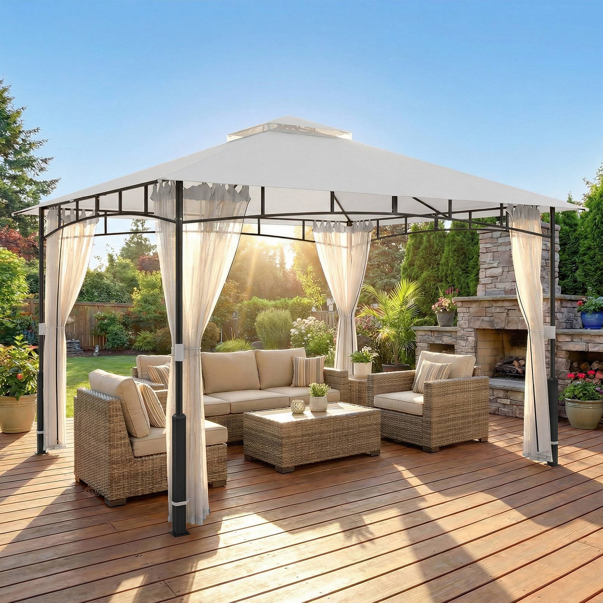 Pavillon 3x3,6 m déperlant stable pavillon jardin moustiquaire toit double jardin terrasse noir - Image 4