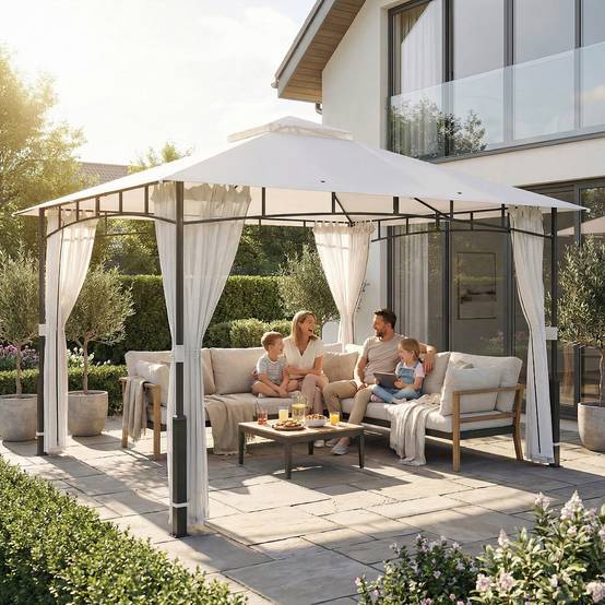 Pavillon 3x3,6 m déperlant stable pavillon jardin moustiquaire toit double jardin terrasse noir - Image 10