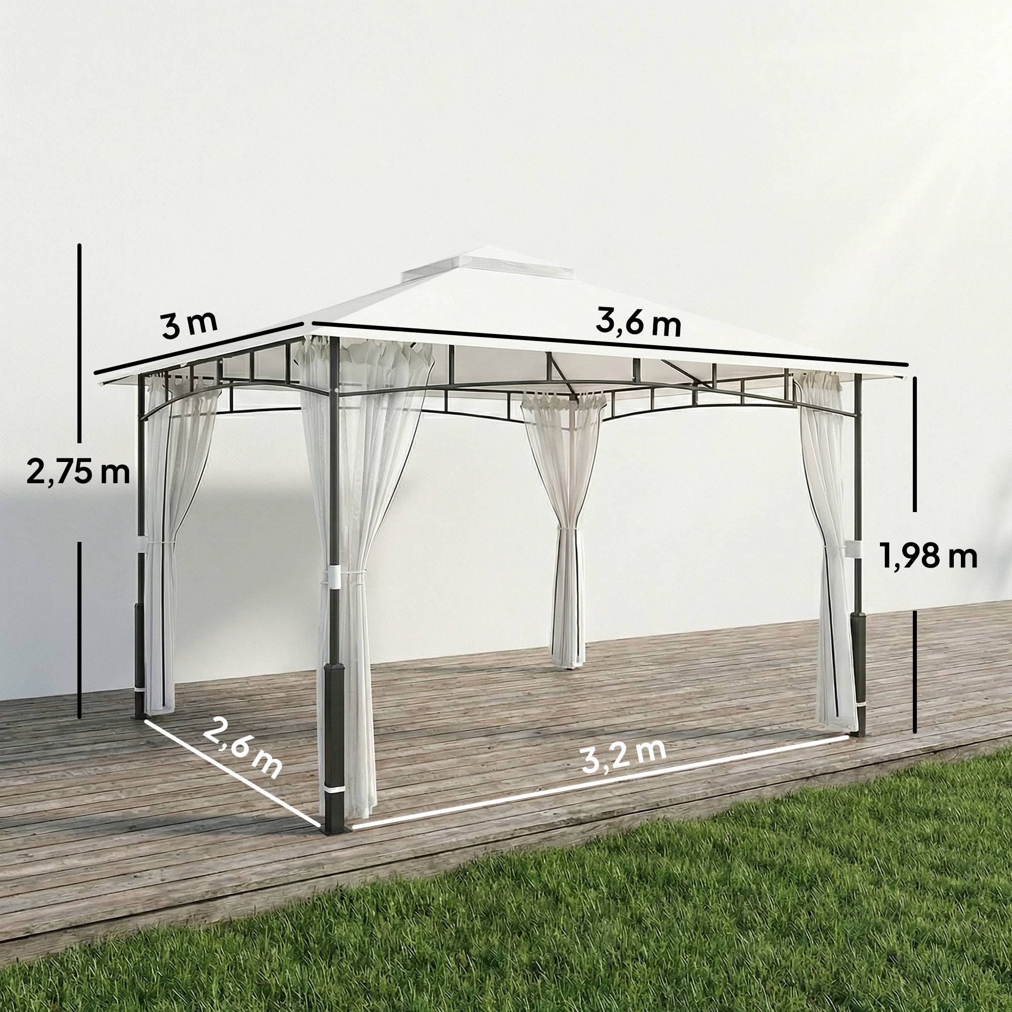 Pavillon 3x3,6 m déperlant stable pavillon jardin moustiquaire toit double jardin terrasse noir - Image 5