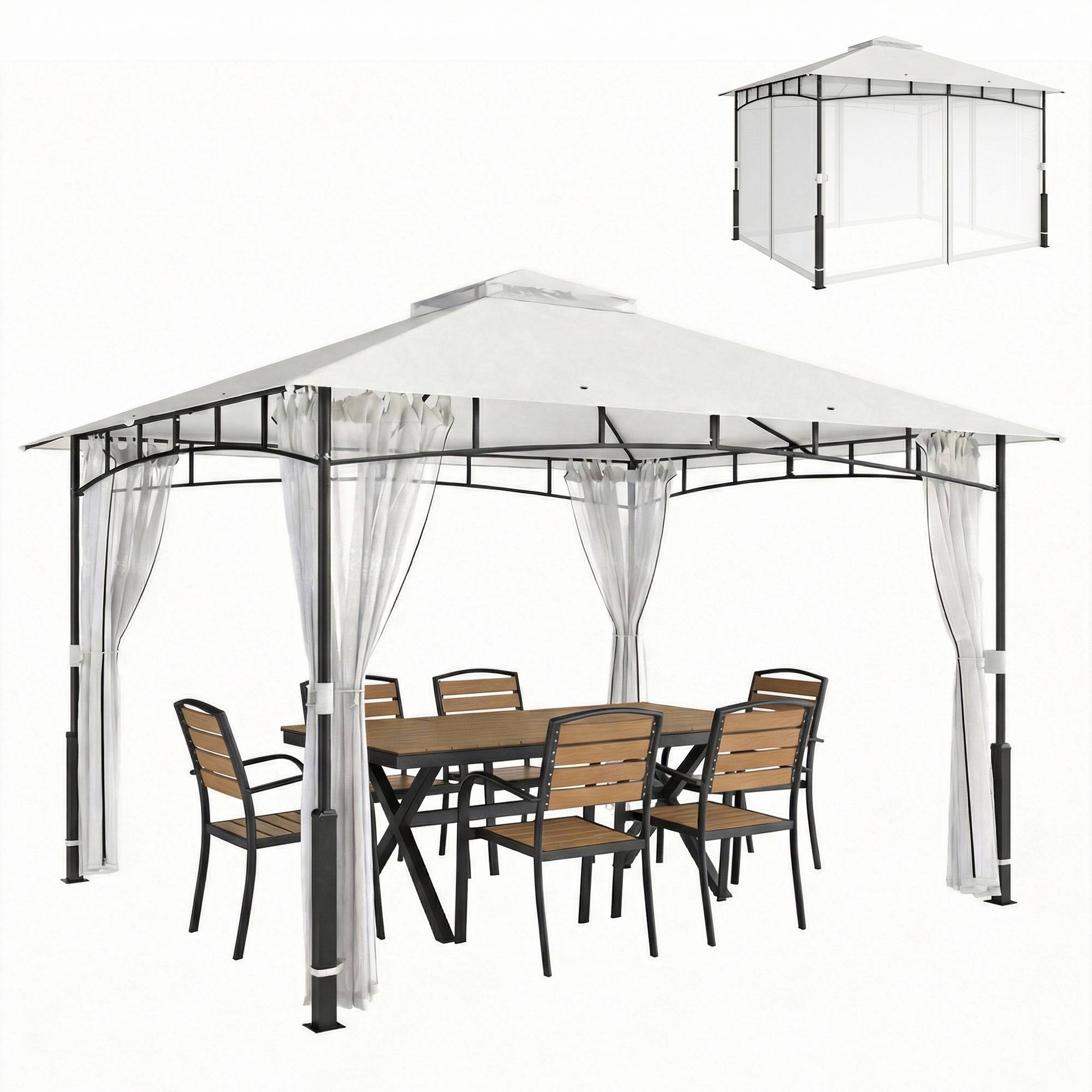 Pavillon 3x3,6 m déperlant stable pavillon jardin moustiquaire toit double jardin terrasse noir - Image 2