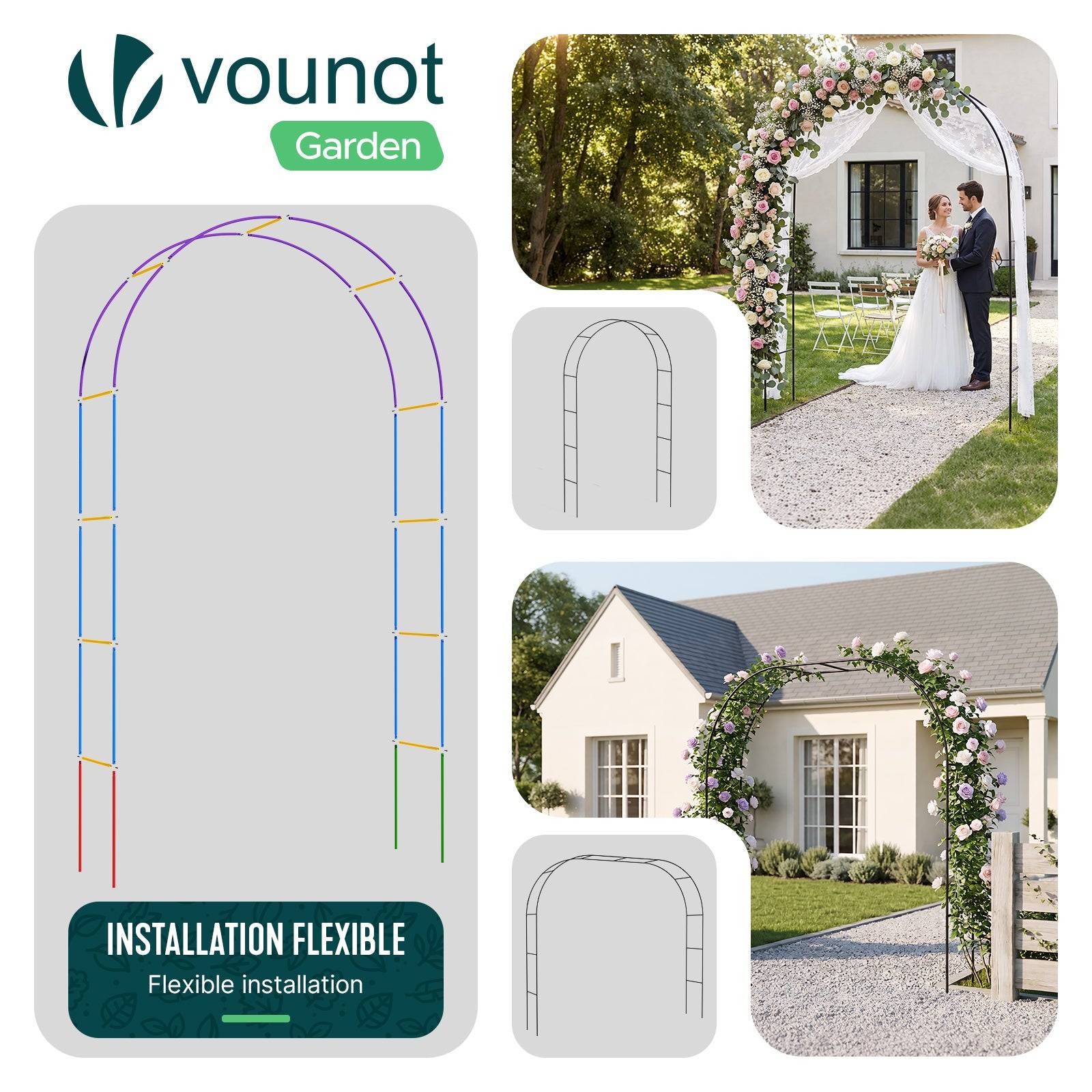 Vounot - Arche de jardin en métal noir 140x37x240 cm - Support pour plantes grimpantes et rosiers - Structure modulable - VOUNOT® - Image 5