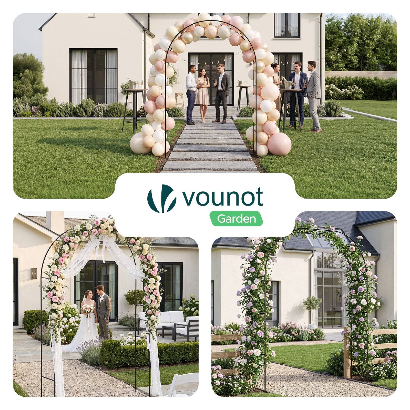 Vounot - Arche de jardin en métal noir 140x37x240 cm - Support pour plantes grimpantes et rosiers - Structure modulable - VOUNOT® - Image 7