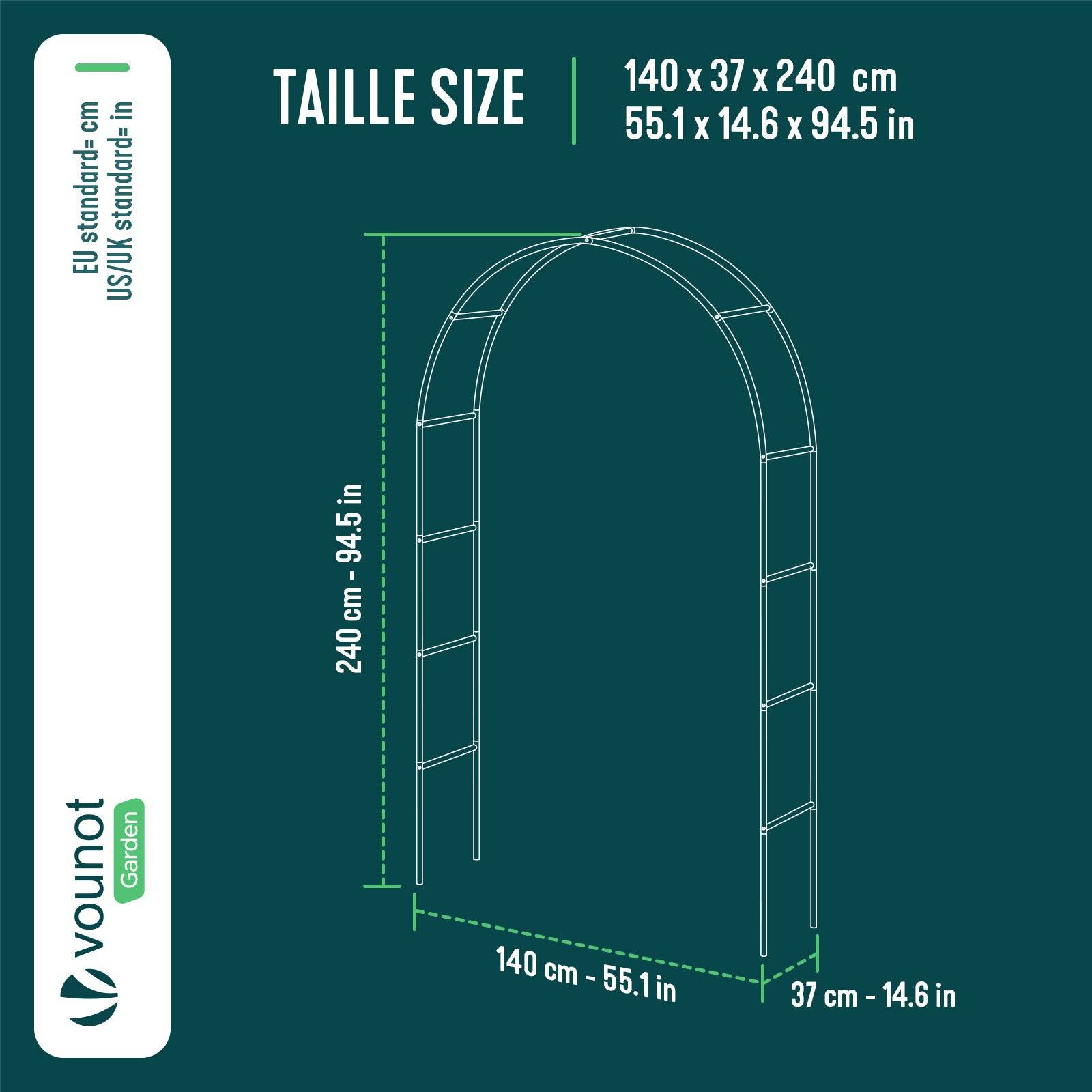 Vounot - Arche de jardin en métal noir 140x37x240 cm - Support pour plantes grimpantes et rosiers - Structure modulable - VOUNOT® - Image 3