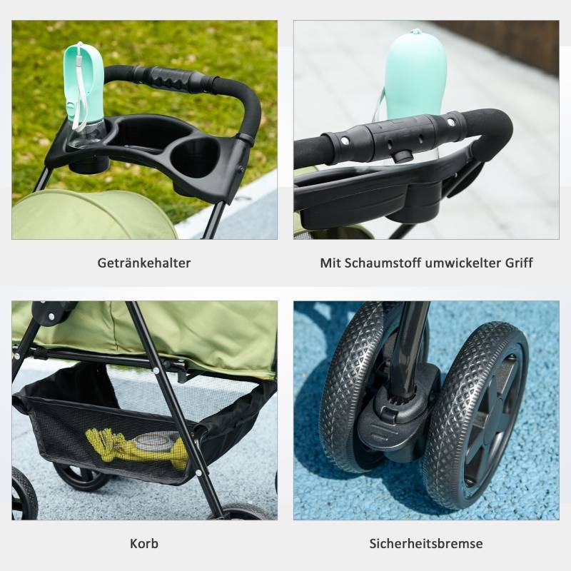 Poussette pour chien chat acier promenade petits animaux pliable avec rangement 67x45x96 cm vert - ComfortXL Outdoor Living - Image 7