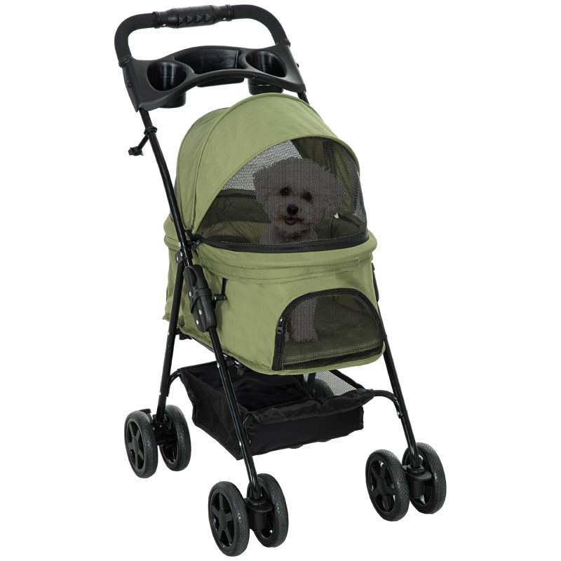 Poussette pour chien chat acier promenade petits animaux pliable avec rangement 67x45x96 cm vert - ComfortXL Outdoor Living - Image 2