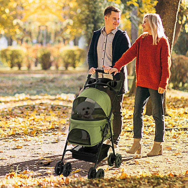 Poussette pour chien chat acier promenade petits animaux pliable avec rangement 67x45x96 cm vert - ComfortXL Outdoor Living - Image 1
