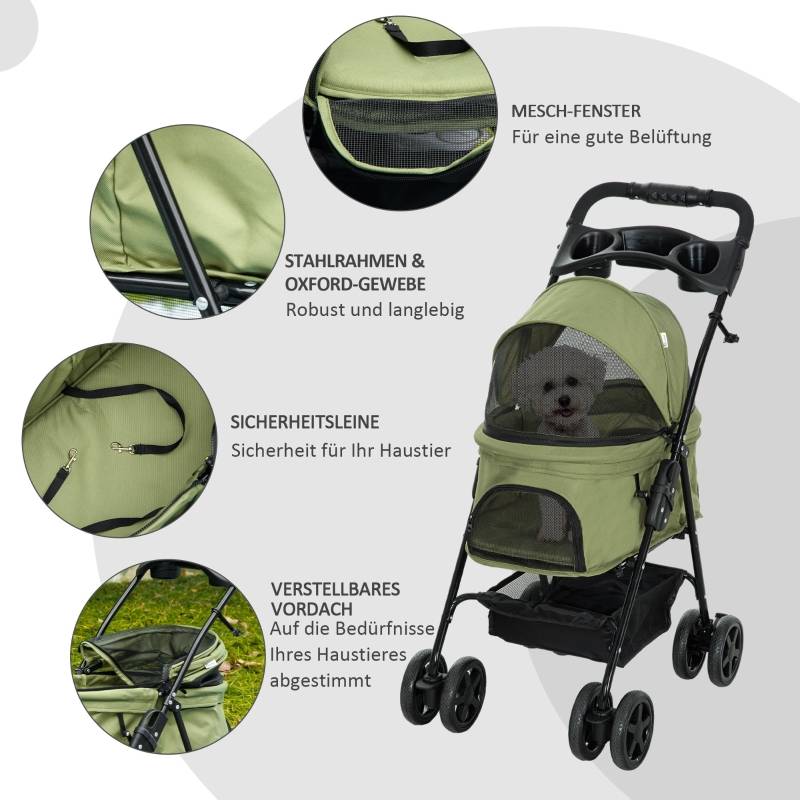 Poussette pour chien chat acier promenade petits animaux pliable avec rangement 67x45x96 cm vert - ComfortXL Outdoor Living - Image 6