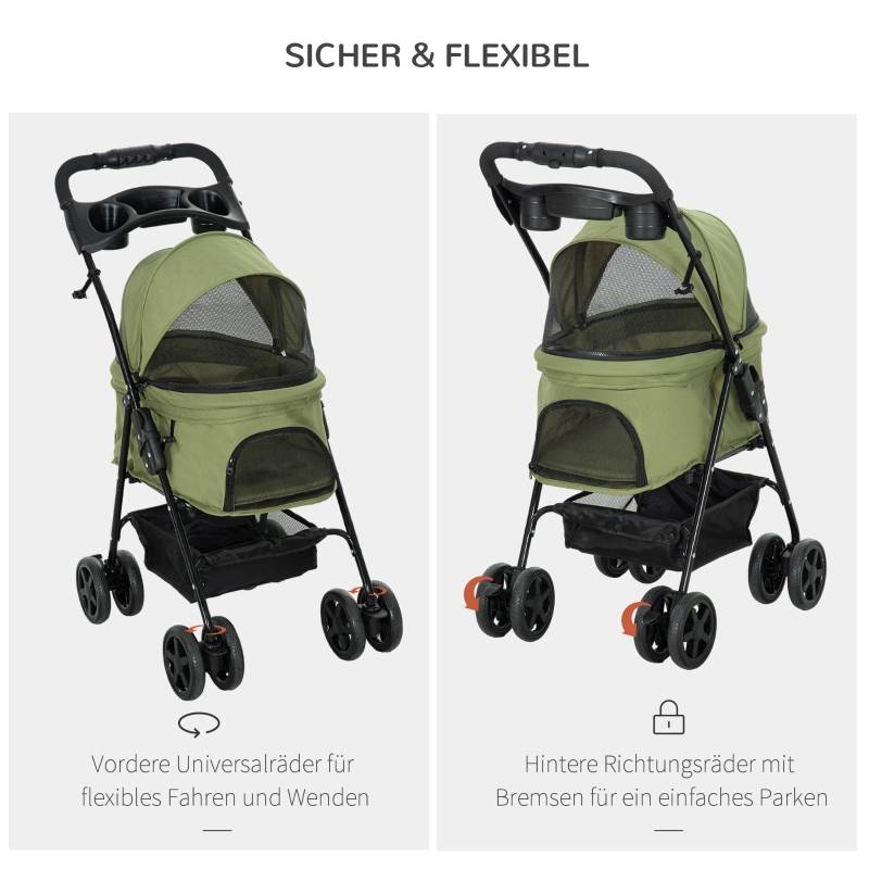 Poussette pour chien chat acier promenade petits animaux pliable avec rangement 67x45x96 cm vert - ComfortXL Outdoor Living - Image 5