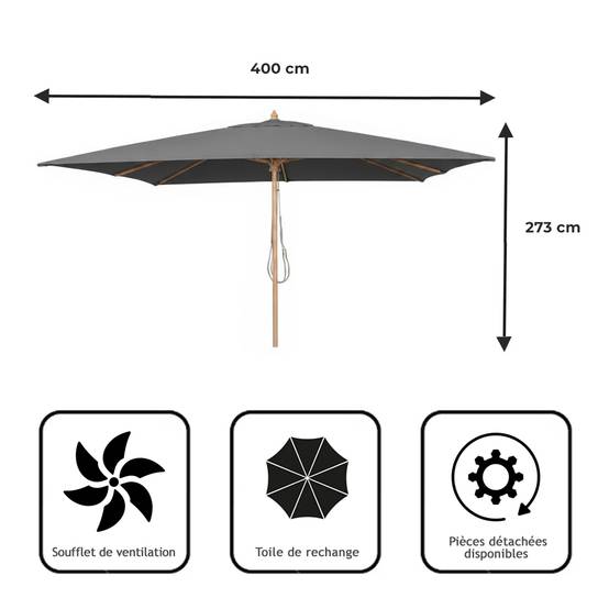 Parasol droit gris 4x3 m Pegasia - Gecko Jardin - Imagen 8