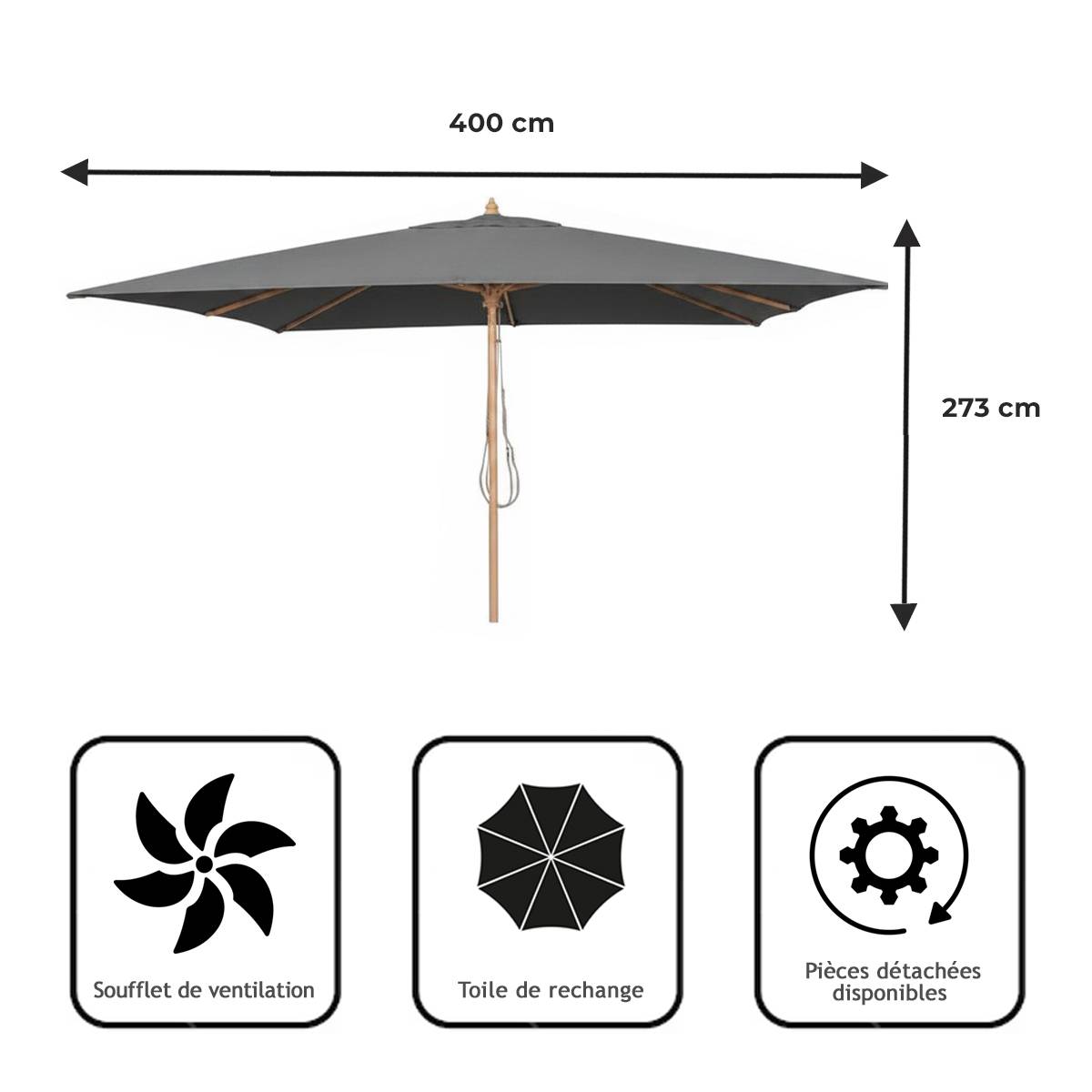 Parasol droit gris 4x3 m Pegasia - Gecko Jardin - Imagen 8