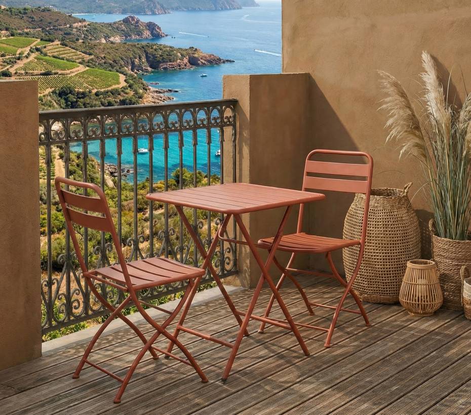 Ozalide - Ensemble table et chaises de jardin pliantes  2 places  terre battue  RHODES