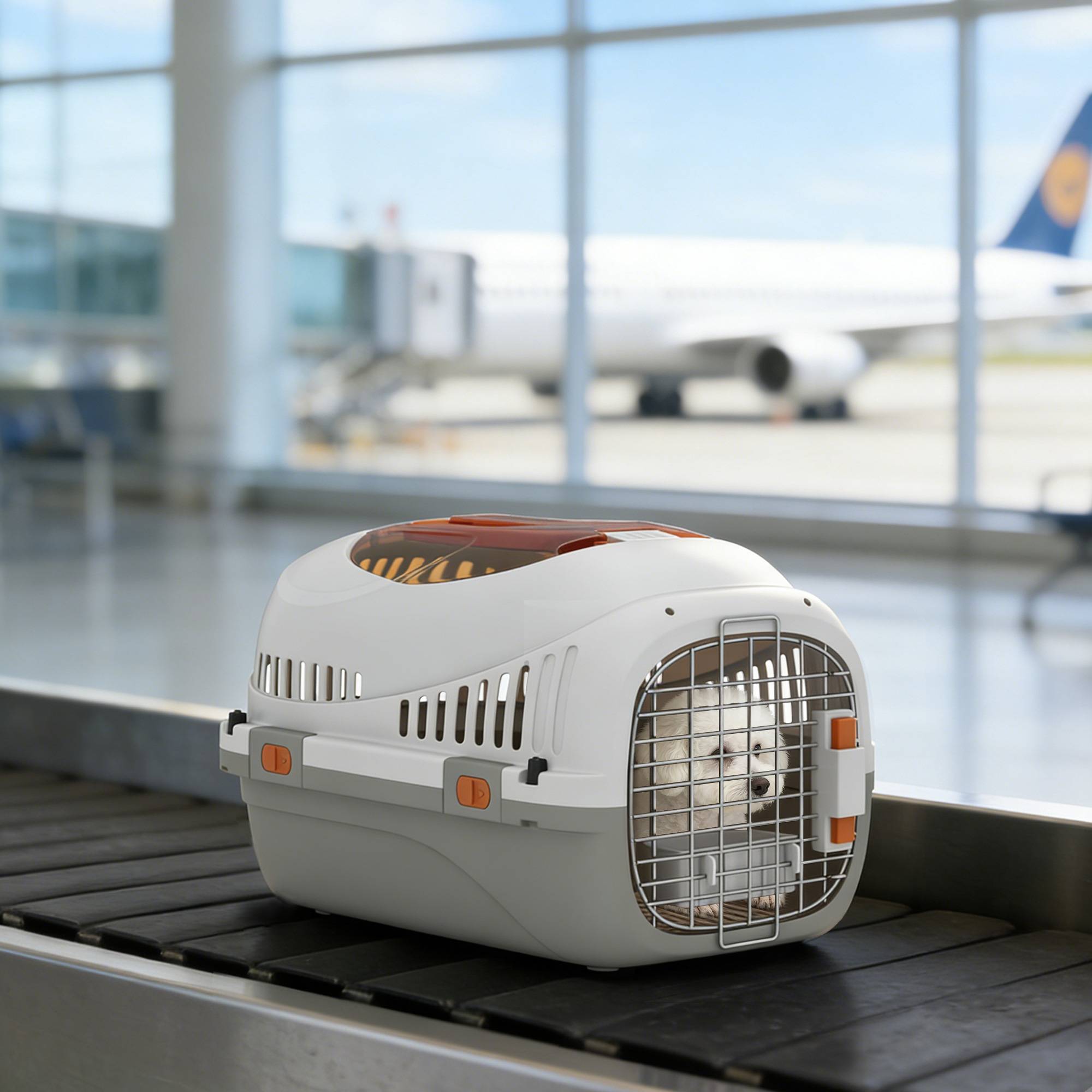 Cage de transport pour chats et petits chiens jusqu'à 4 kg avec puits de lumière et porte en acier gris clair - Image 4