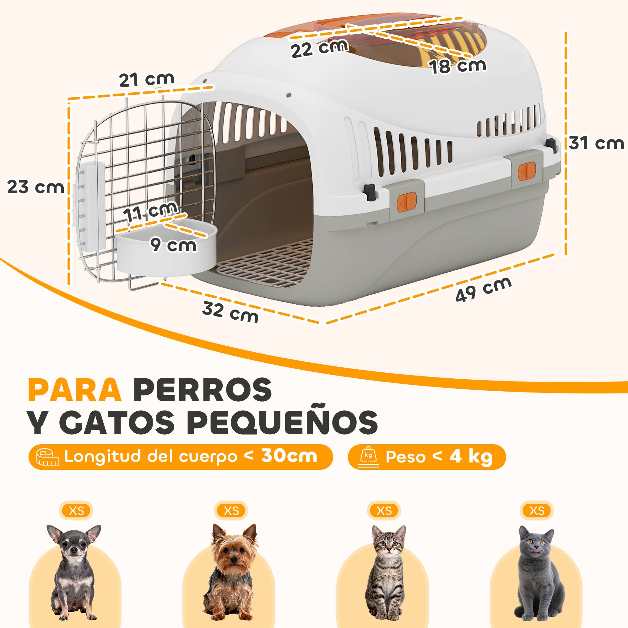 Cage de transport pour chats et petits chiens jusqu'à 4 kg avec puits de lumière et porte en acier gris clair - Image 5