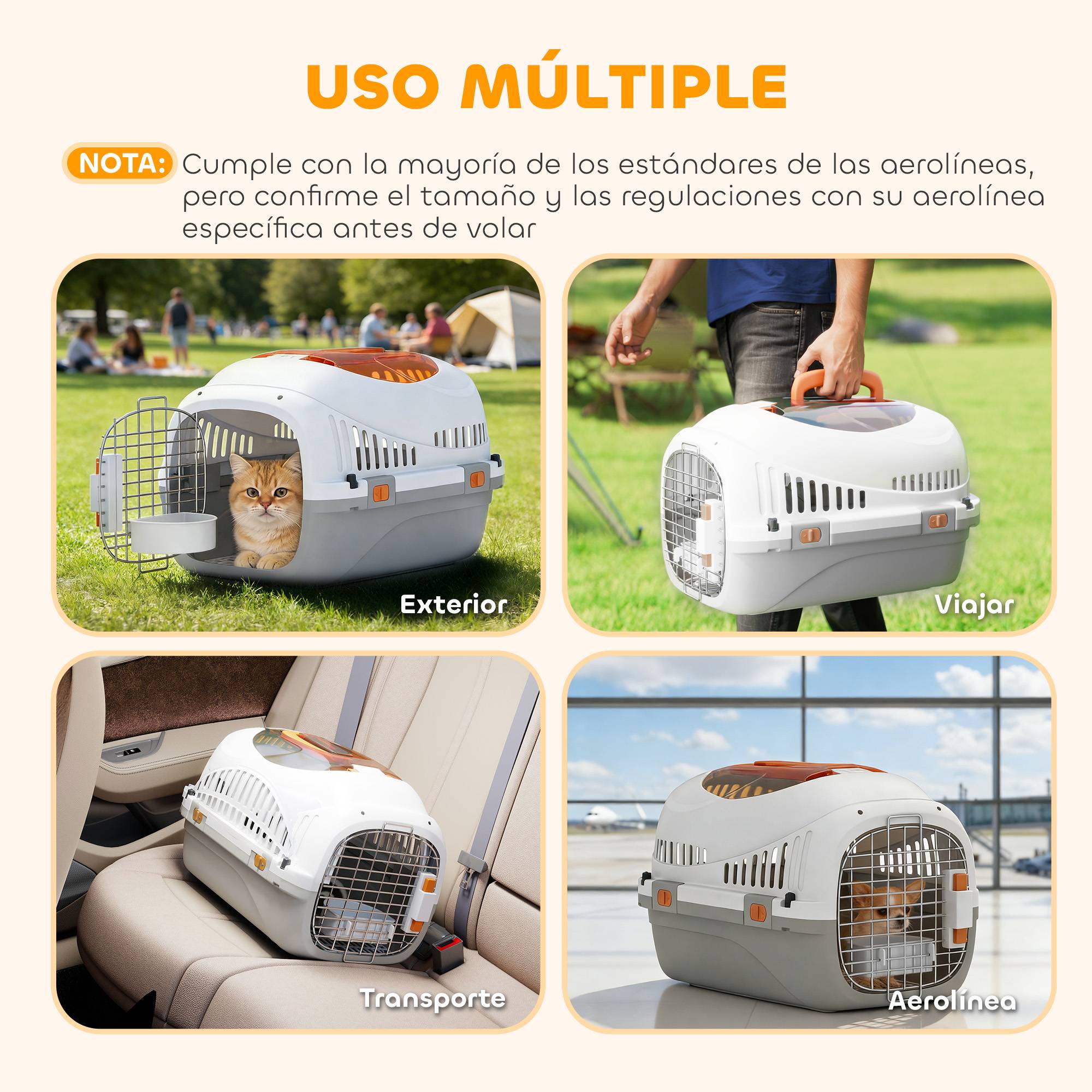 Cage de transport pour chats et petits chiens jusqu'à 4 kg avec puits de lumière et porte en acier gris clair - Image 6