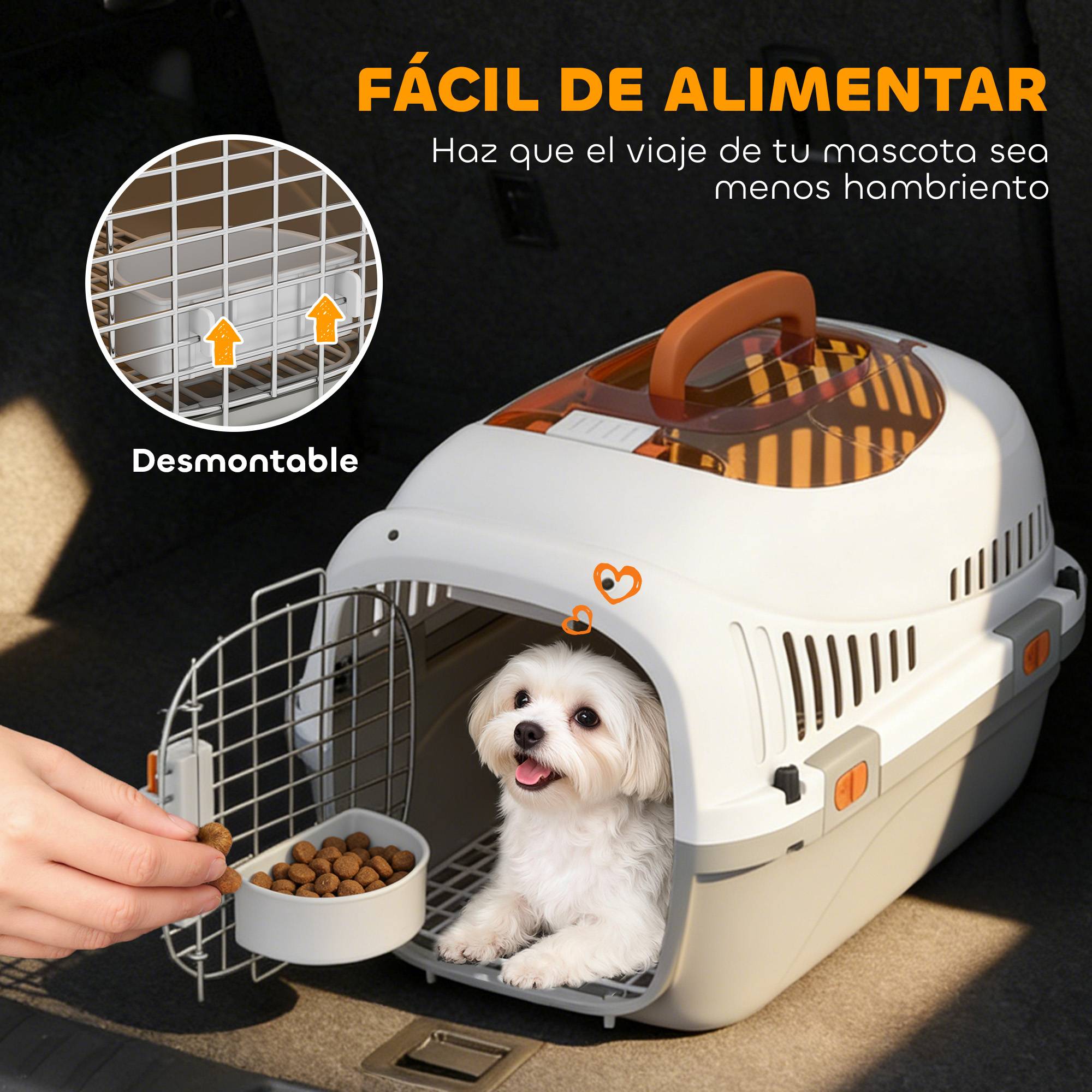 Cage de transport pour chats et petits chiens jusqu'à 4 kg avec puits de lumière et porte en acier gris clair - Image 9