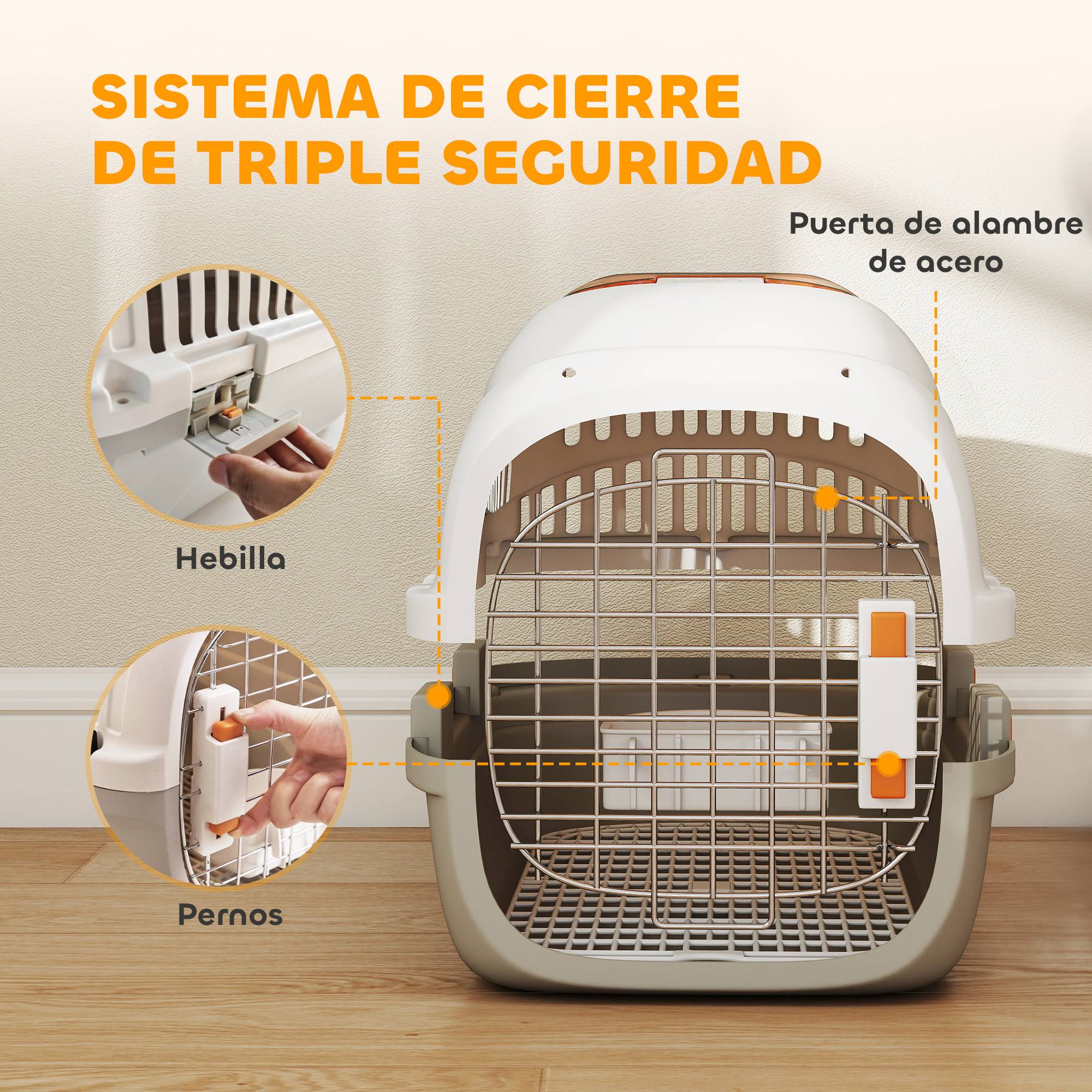 Cage de transport pour chats et petits chiens jusqu'à 4 kg avec puits de lumière et porte en acier gris clair - Image 7